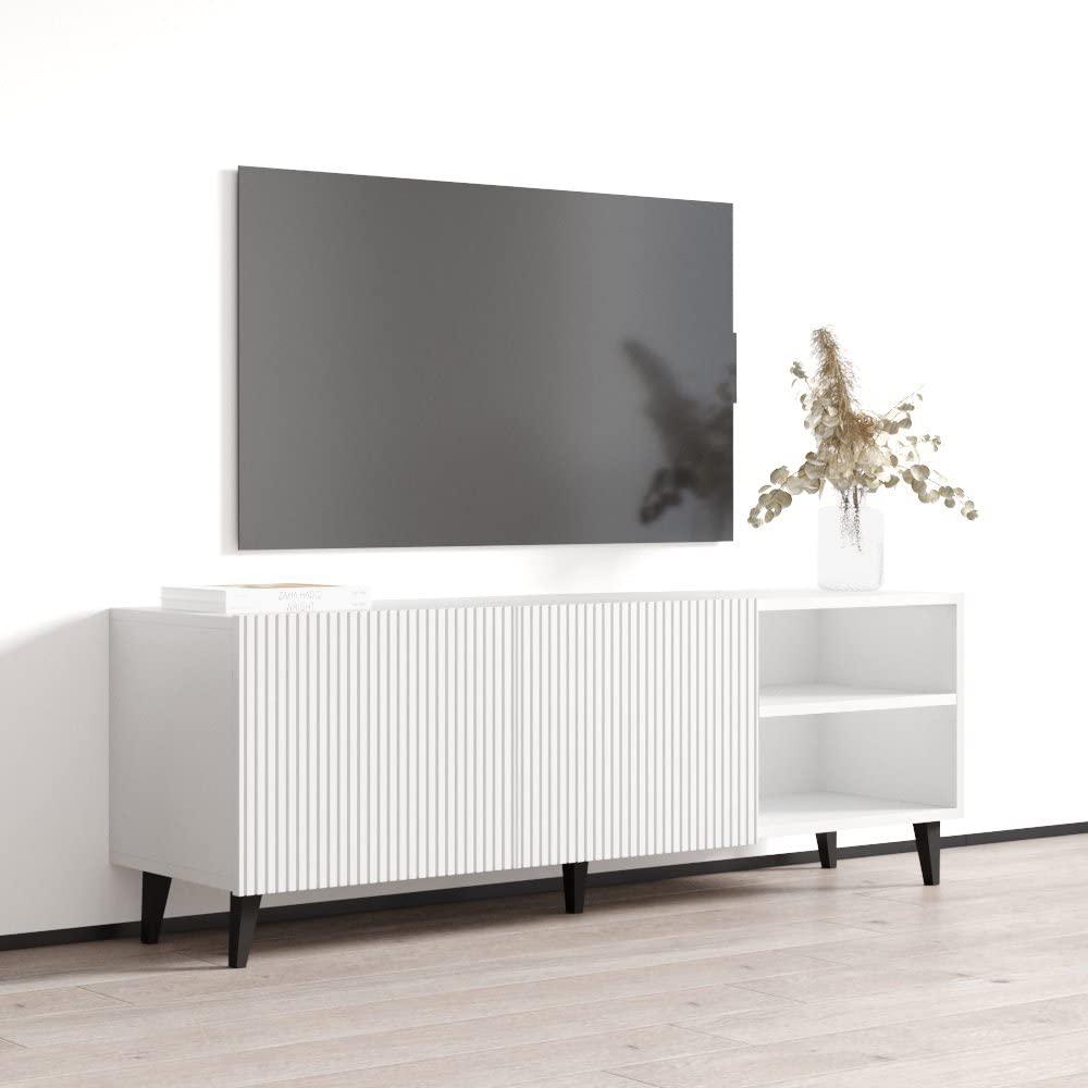 Meble Furniture Pafos TV Stand for TVs up to 65", Modern Matte 59" Entertainment Center, TV Media Console with Storage Cabinets