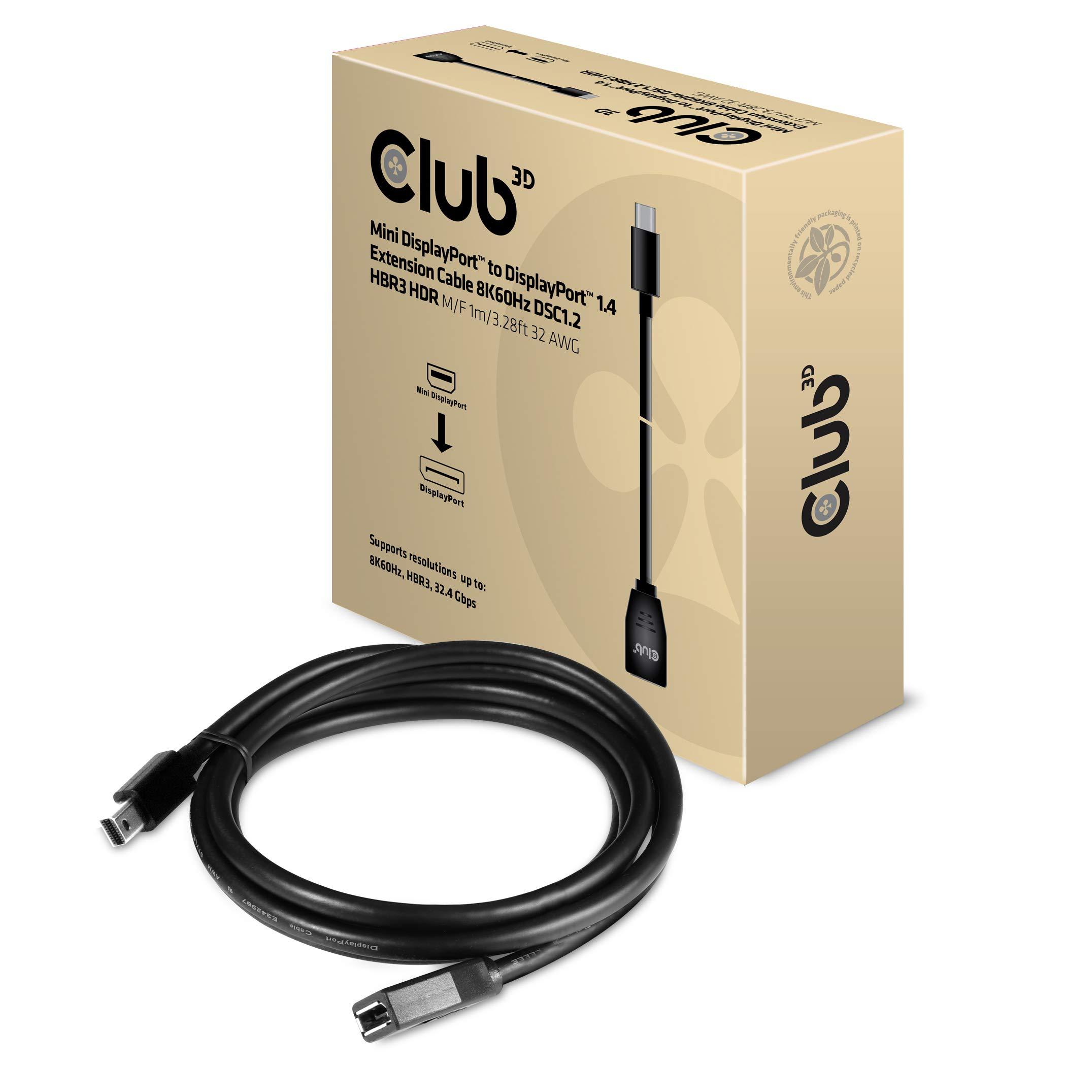 Club 3D Club 3D CAC-1121 Mini DisplayPort to DisplayPort Bi-Directional 1.4/Hbr3 M/F Cable DP 1.4 8K 60Hz 1m- 3.28ft