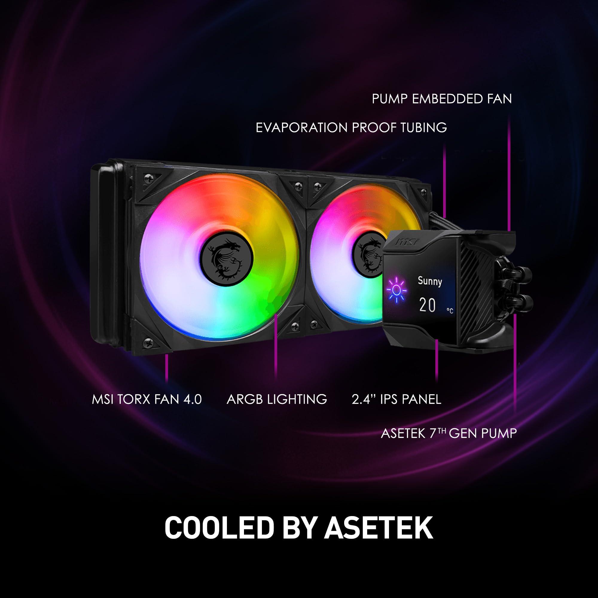 MSI MSI MPG CoreLiquid D240 ARGB CPU Liquid Cooler - 2.4" IPS LCD Screen - 240mm Radiator - Double 120mm ARGB PWM Fans - LGA 1700/1851 / AM5/AM4 Compatible