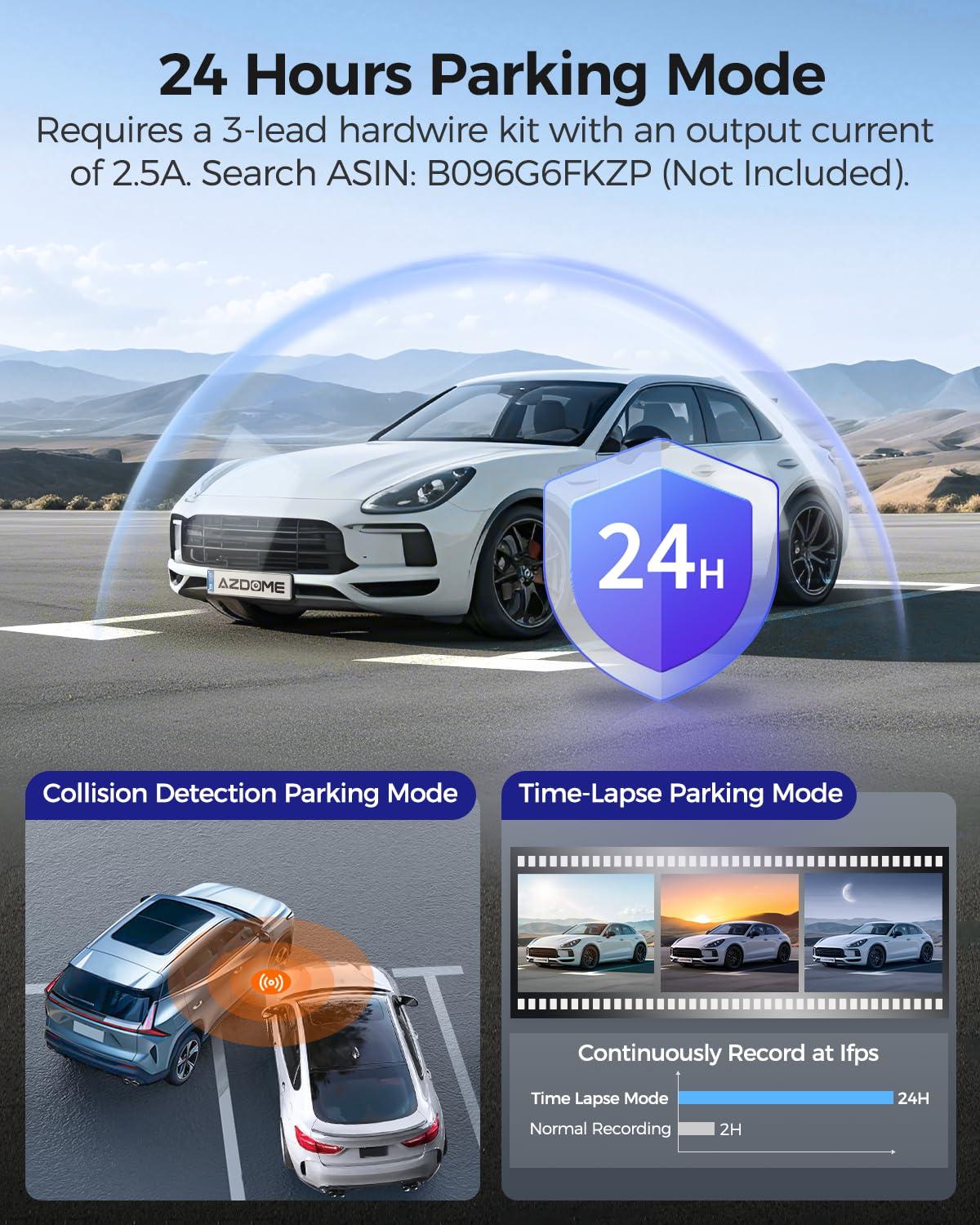 AZDOME AZDOME M550 Pro 5G WiFi 3 Channel Dash Cam Built-in GPS, 4K Dual Dash Camera Front and Rear with 64GB Card, 2.5K+1080P+1080P Triple Car Camera, 3.19" IPS Screen, IR Night Vision, 24H Parking Mode