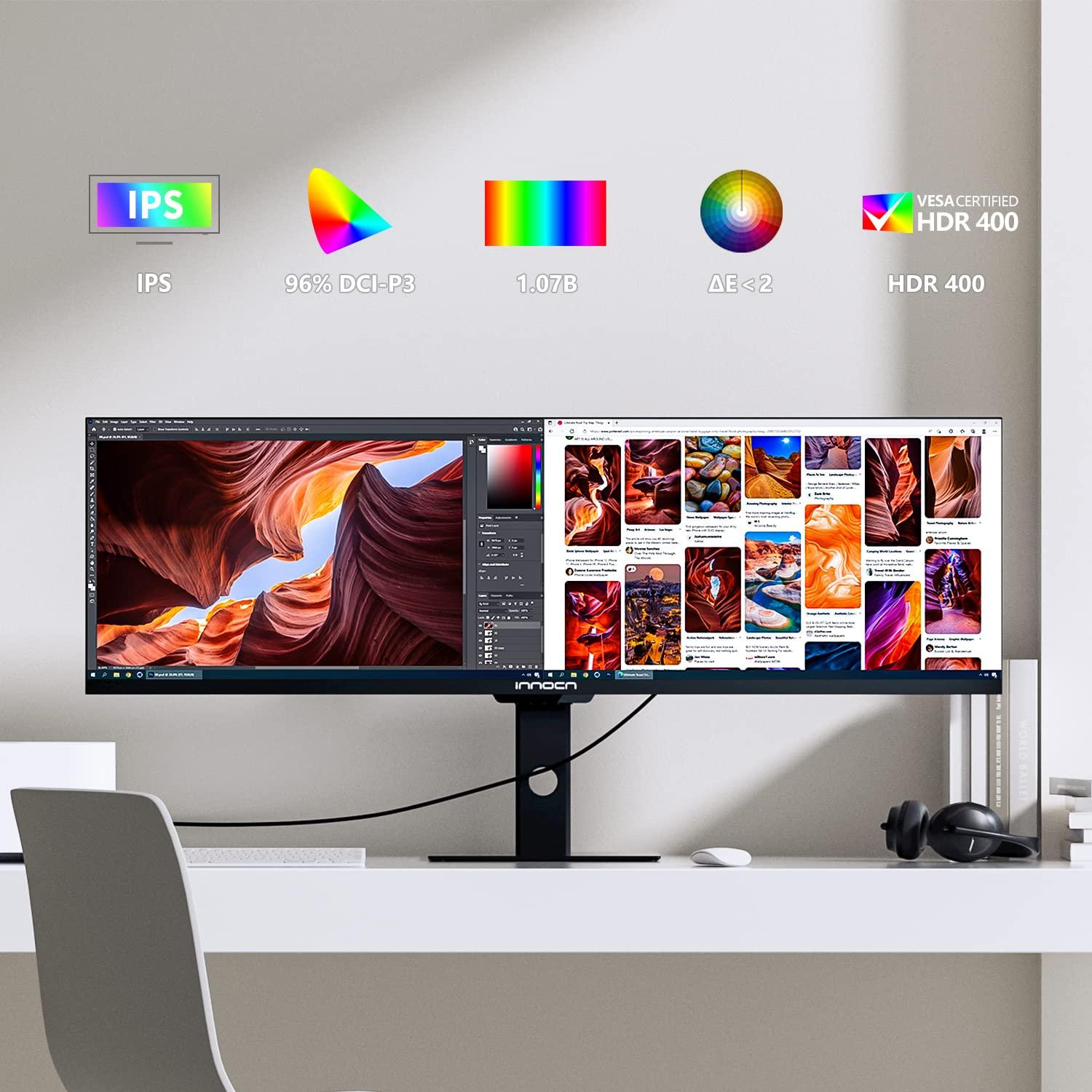 INNOCN INNOCN Ultrawide Monitor 43.8" WFHD 3840 x 1080p 120Hz 32:9 IPS Computer Split Screen 96% DCI-P3 HDR400 FreeSync Premium USB Type-C HDMI Height Adjustable Mountable - 44C1G