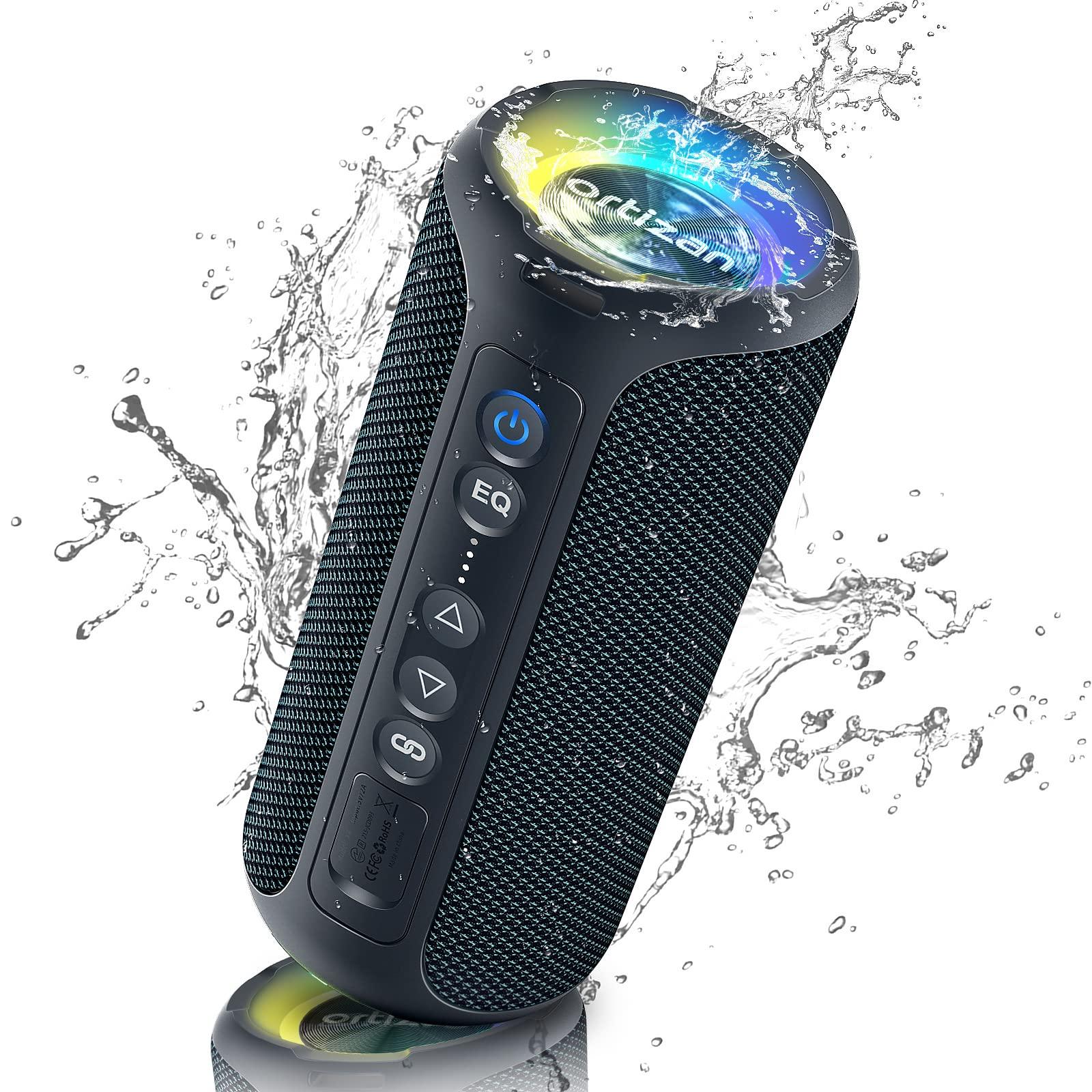 Ortizan Ortizan Bluetooth Speakers, 40W Loud Sound, Wireless Stereo, IPX7 Waterproof, Extra Bass, LED Light, BT5.3, Portable Compact Speaker for Shower/Outdoor/Beach/Home, Gifts for Adult, Navy