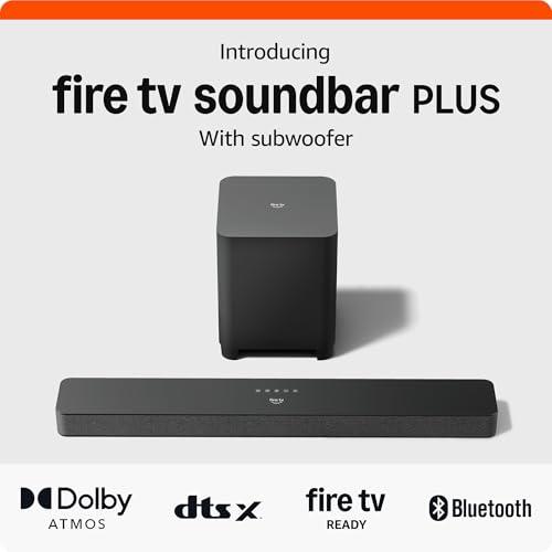 Amazon Introducing Amazon Fire TV Soundbar Plus with subwoofer, 3.1 channel, Dolby Atmos, DTS:X, clear dialogue, 2024 release