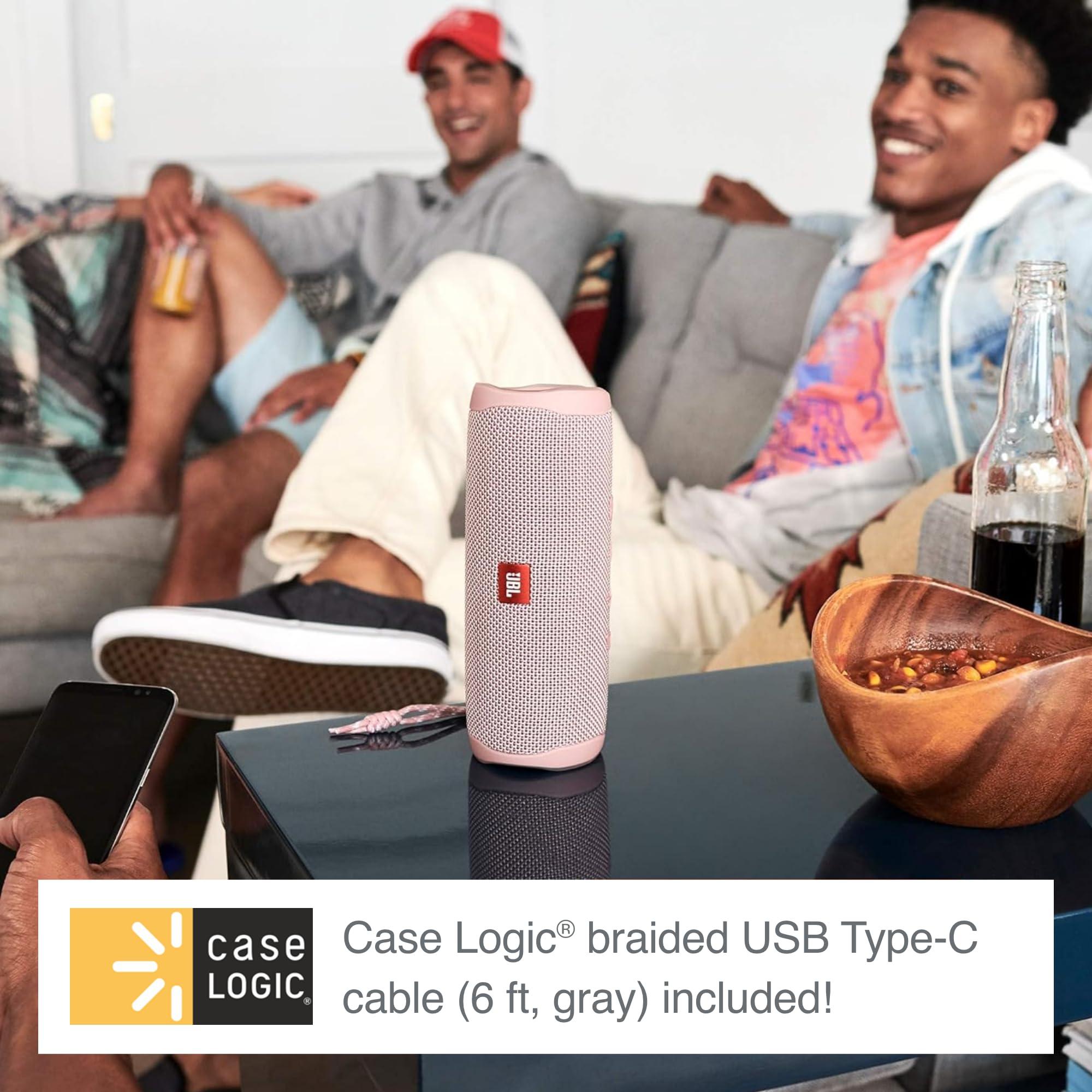 JBL JBL Flip 5 (Teal) + Bundle with Case Logic Braided USB Type-C Charge & Sync (6 ft, Gray)