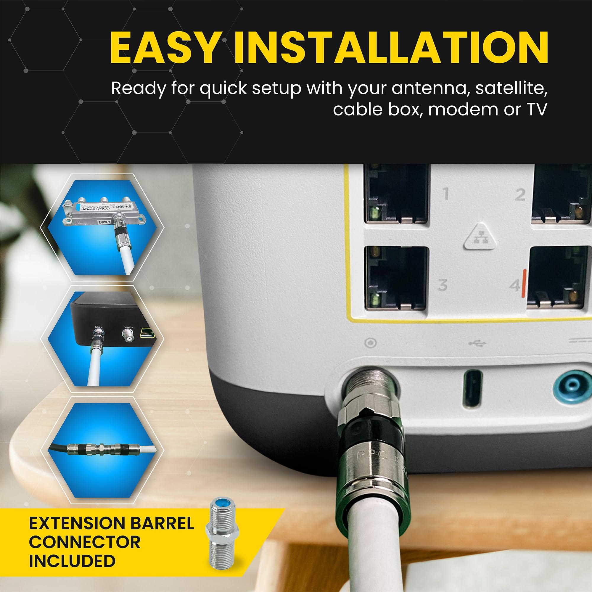 Cable Communications RG6 Coaxial Cable with F Connectors, High Speed Internet and TV Cord for HD TV, Xfinity, Satellite, Antenna, Cable Extension, WiFi Modem Cable (White, 5ft)