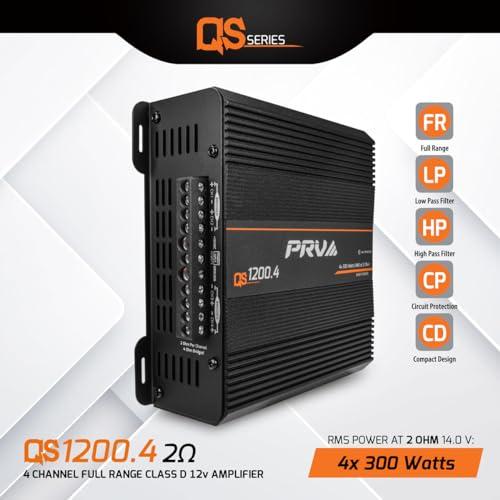 PRV AUDIO PRV Audio QS1200.4 2 Ohm Compact 4 Channel Car Audio Amplifier 4 x 310 Watts RMS at 2 Ohm - High Power Stereo 12 Volts Amp Class D Full Range Bridgeable
