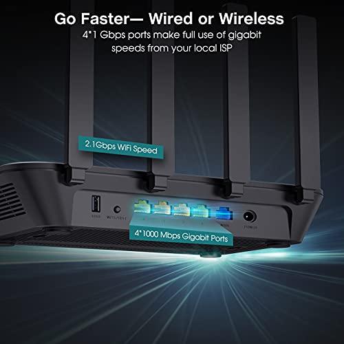 rockspace WiFi Router-AC2100 WiFi Router w 4 Gigabit LAN Ports for 60 Devices, High Speed Router(2100Mbps) and Long Range Router(3000Sq.Ft) for Gaming & Home Use, Wireless Internet MU-MIMO & Parental Control