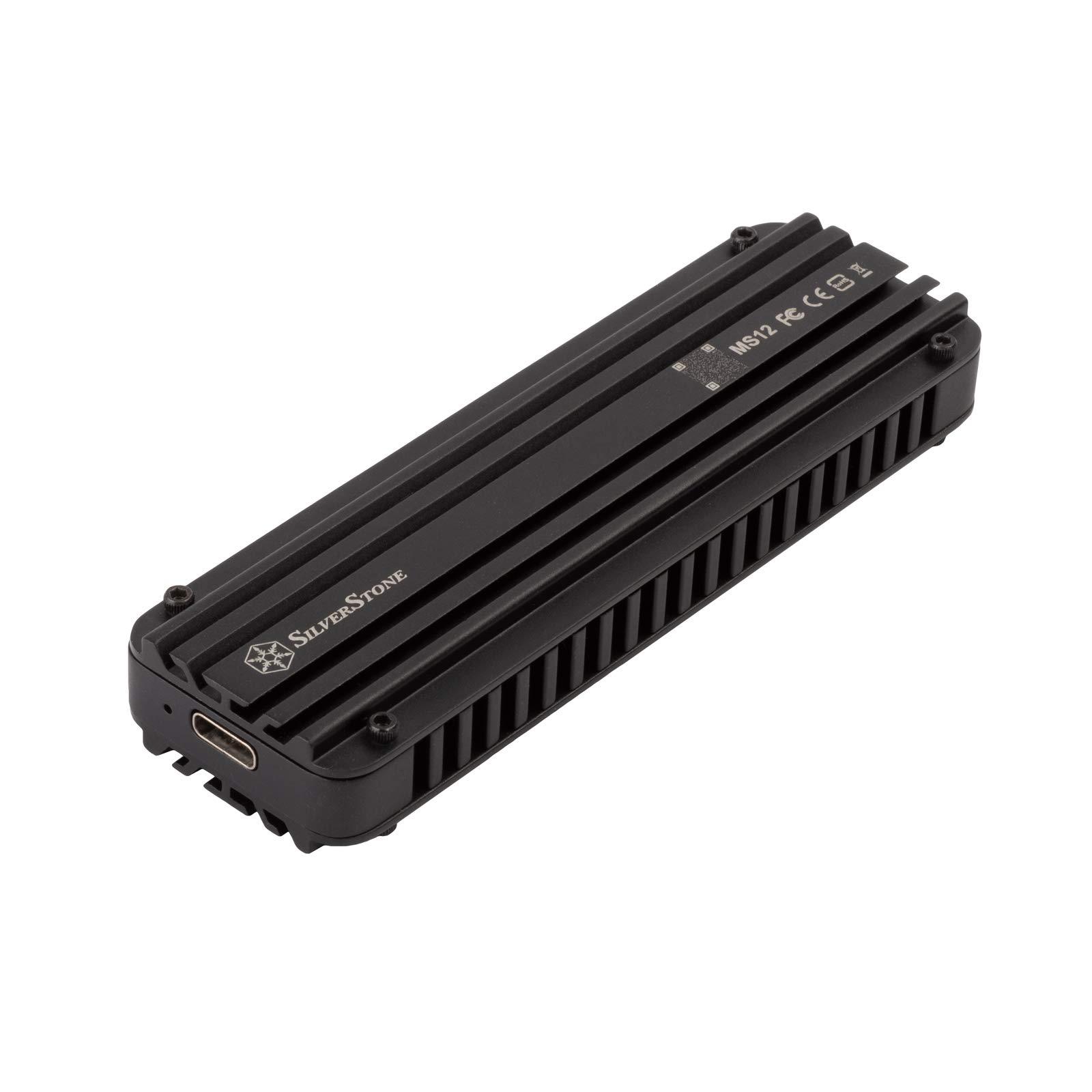 SilverStone Silverstone MS12, 20Gbps SuperSpeed+ USB 3.2 Gen 2x2 Type-C to NVMe M.2 SSD Enclosure, Aluminum, Black, SST-MS12