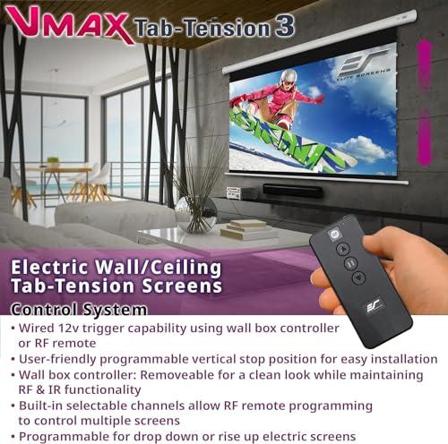 Elite Screens Elite Screens VMAX Tab Tension 3 Series, 135-INCH Electric Motorized Projector Screen Movie Home Theater Gaming, VMAXT135XWH3