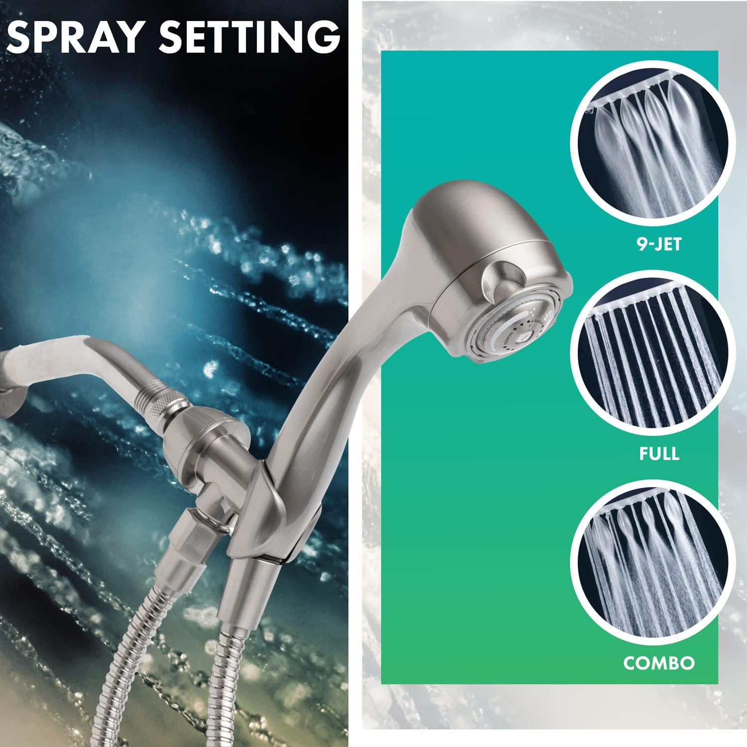 Niagara Conservation Niagara Conservation N2935BN Earth Spa 3-Spray with 2 GPM 2.7-in. Wall Mount Handheld Shower Head in Brushed Nickel, 1-Pack | Bathroom Shower Head Sprayer with Pressure Compensation Technology