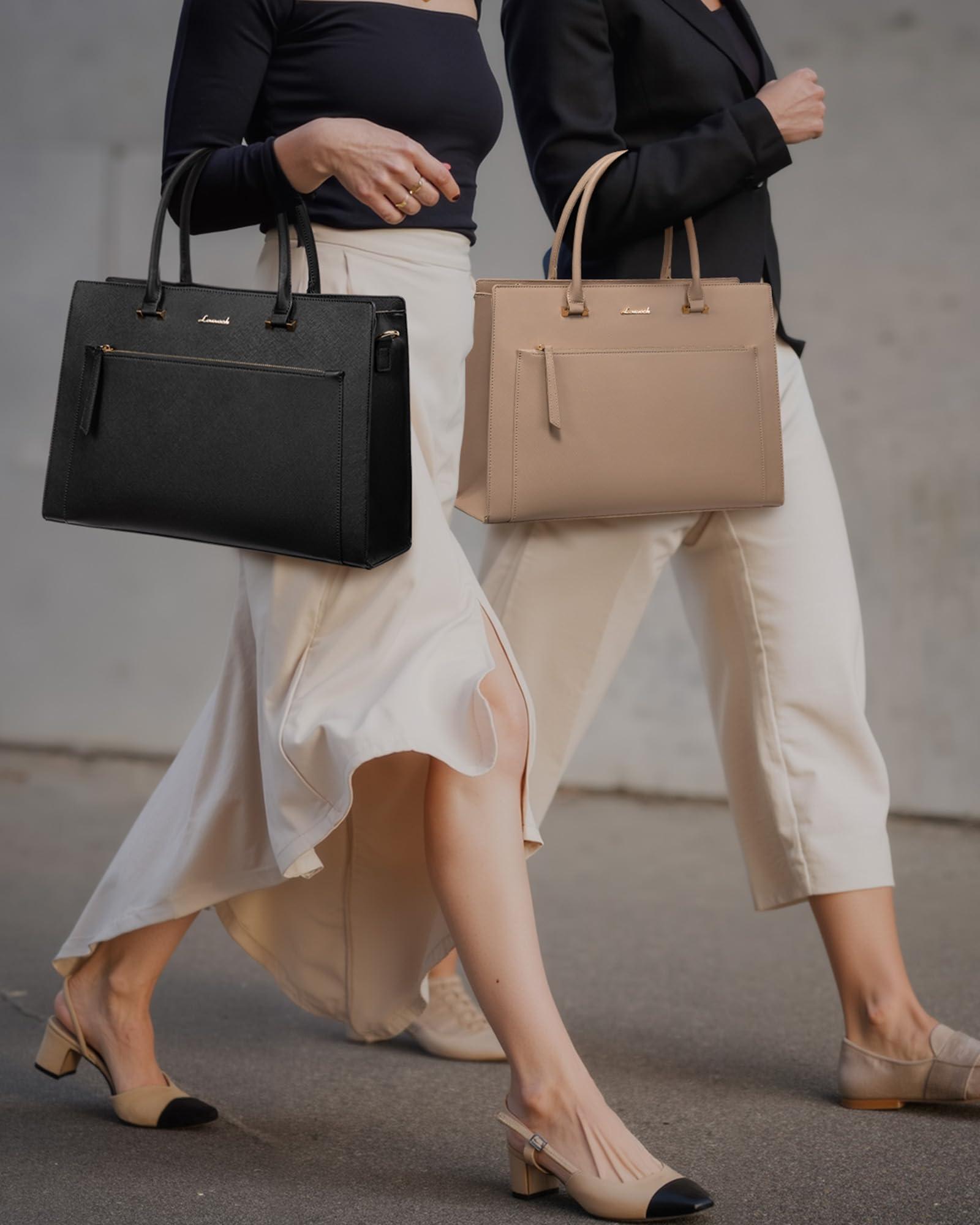 LOVEVOOK LOVEVOOK Laptop Bag for Women 15.6 Inch Black Tote Work Bag Leather Computer Briefcase Waterproof Business Teacher Office Bag Handbag with Small Clutch