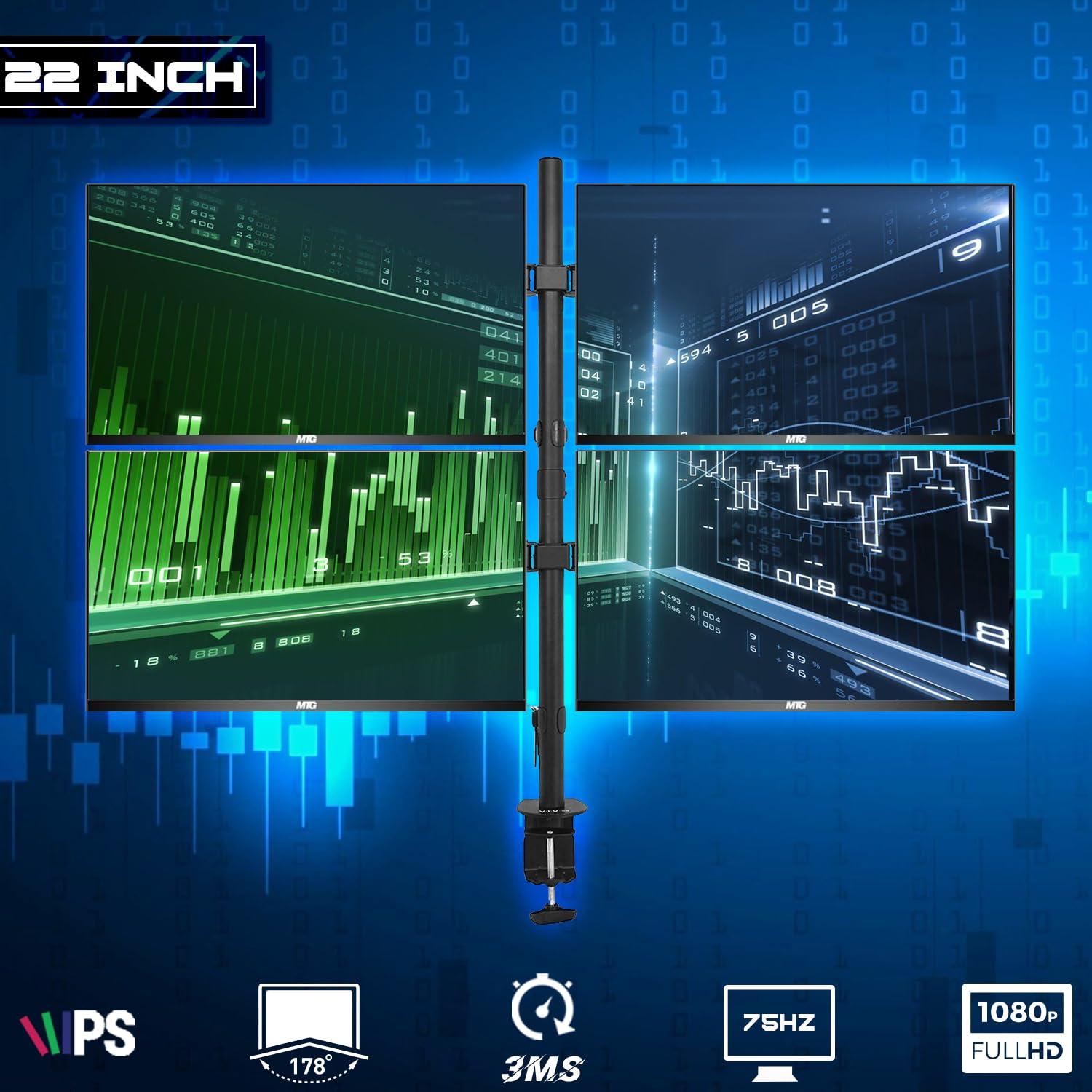 TechMagnet TechMagnet Trading Desktop PC, Intel Core i7 9th Gen, 16GB RAM, 512GB SSD + 2TB HDD, 4 New 22 LED Monitors, 2 Network Cards, Trading Platform Support, MTG Keyboard & Mouse Win 11 (Renewed)