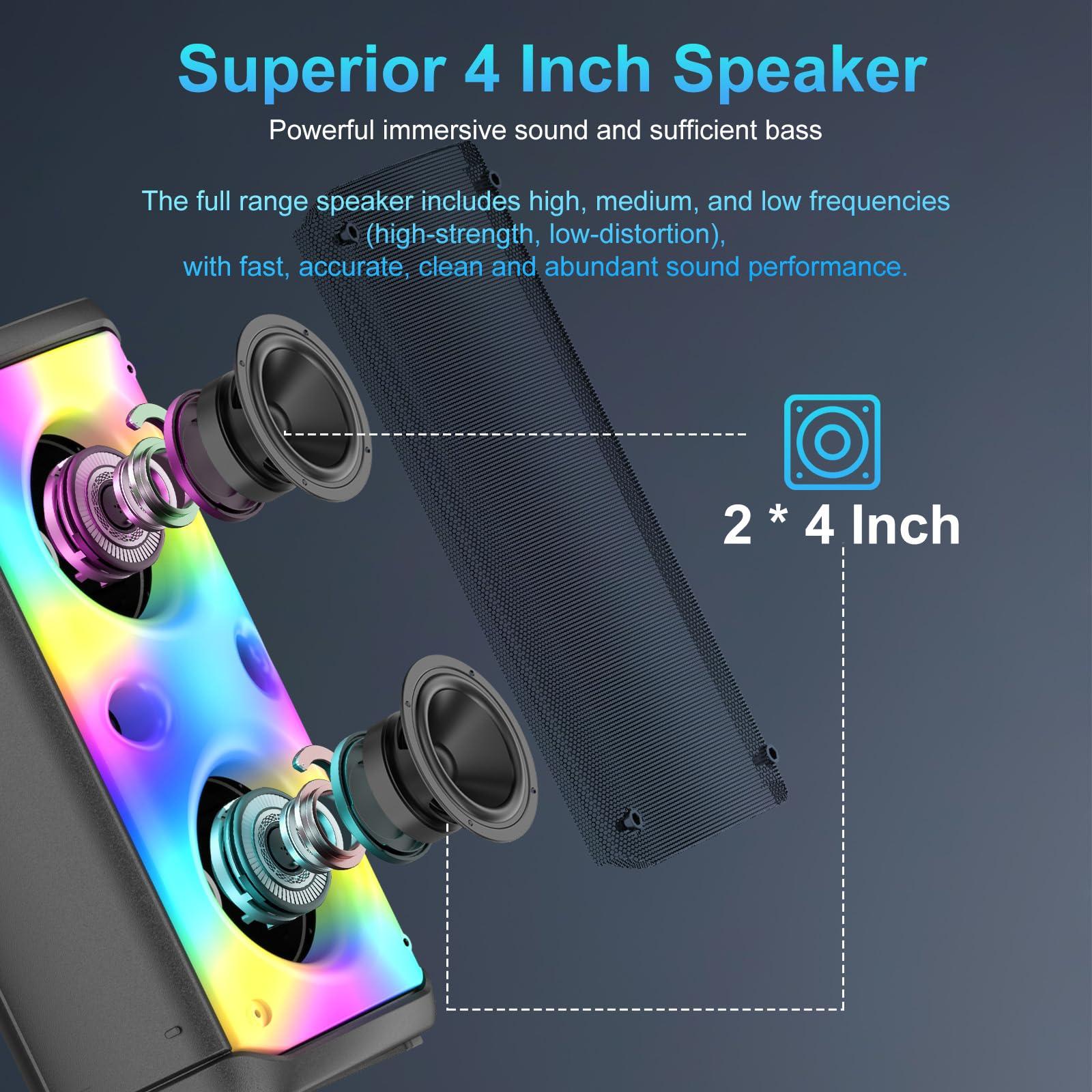 TAMPROAD TAMPROAD Bluetooth Speaker, 80W Peak Wireless TWS Portable Outdoor Party Speakers with Subwoofer, Deep Bass, LED Colorful Lights, Loud Stereo Sound Boombox with Radio for Home, Camping, Travel