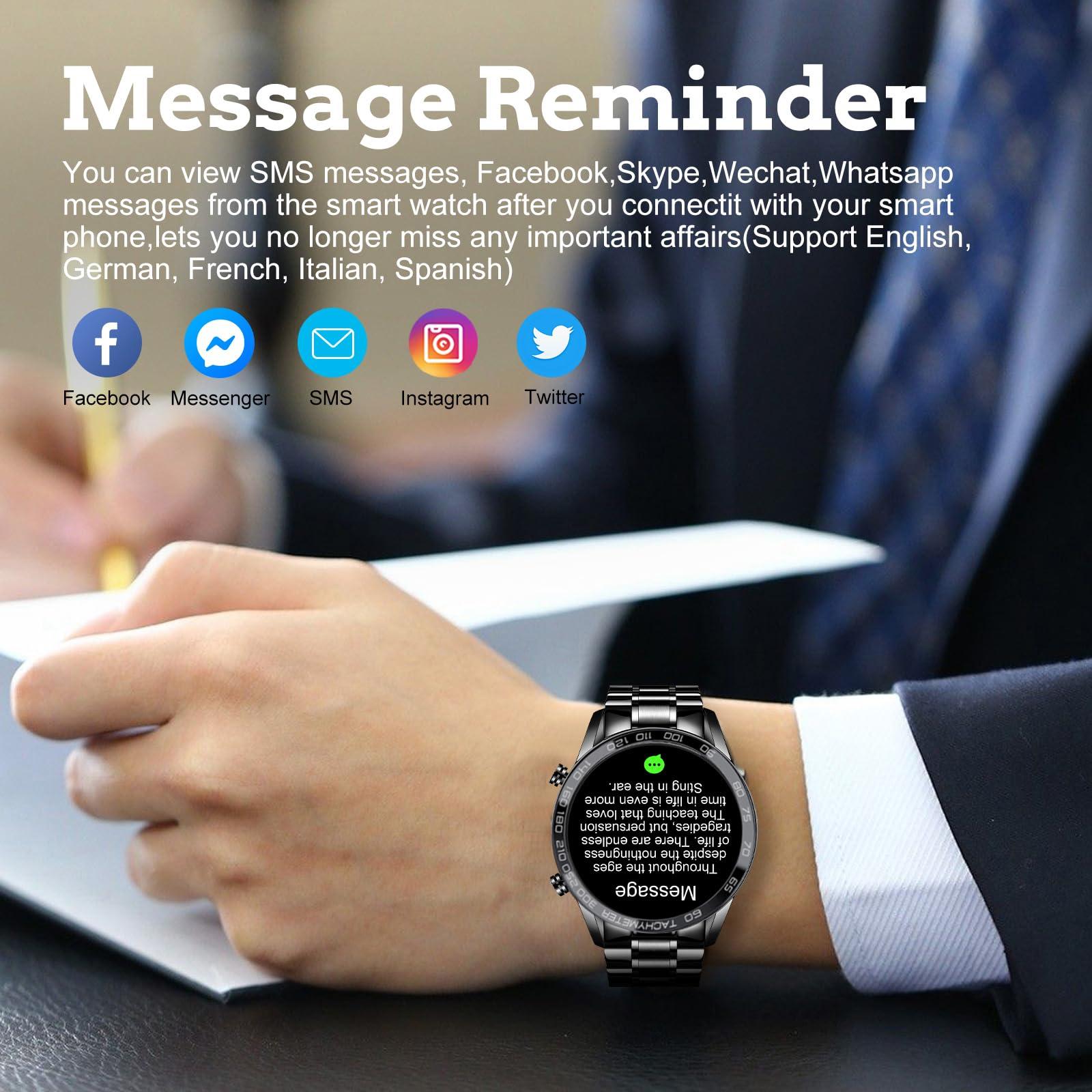 FILIEKEU FILIEKEU Men Smart Watch for Android iOS, Bluetooth Calls Voice Chat with Heart Rate/Sleep Monitor Fitness Tracker, 1.3\" Full Touch Screen IP67 Waterproof Stainless Steel Activity Tracker for Men