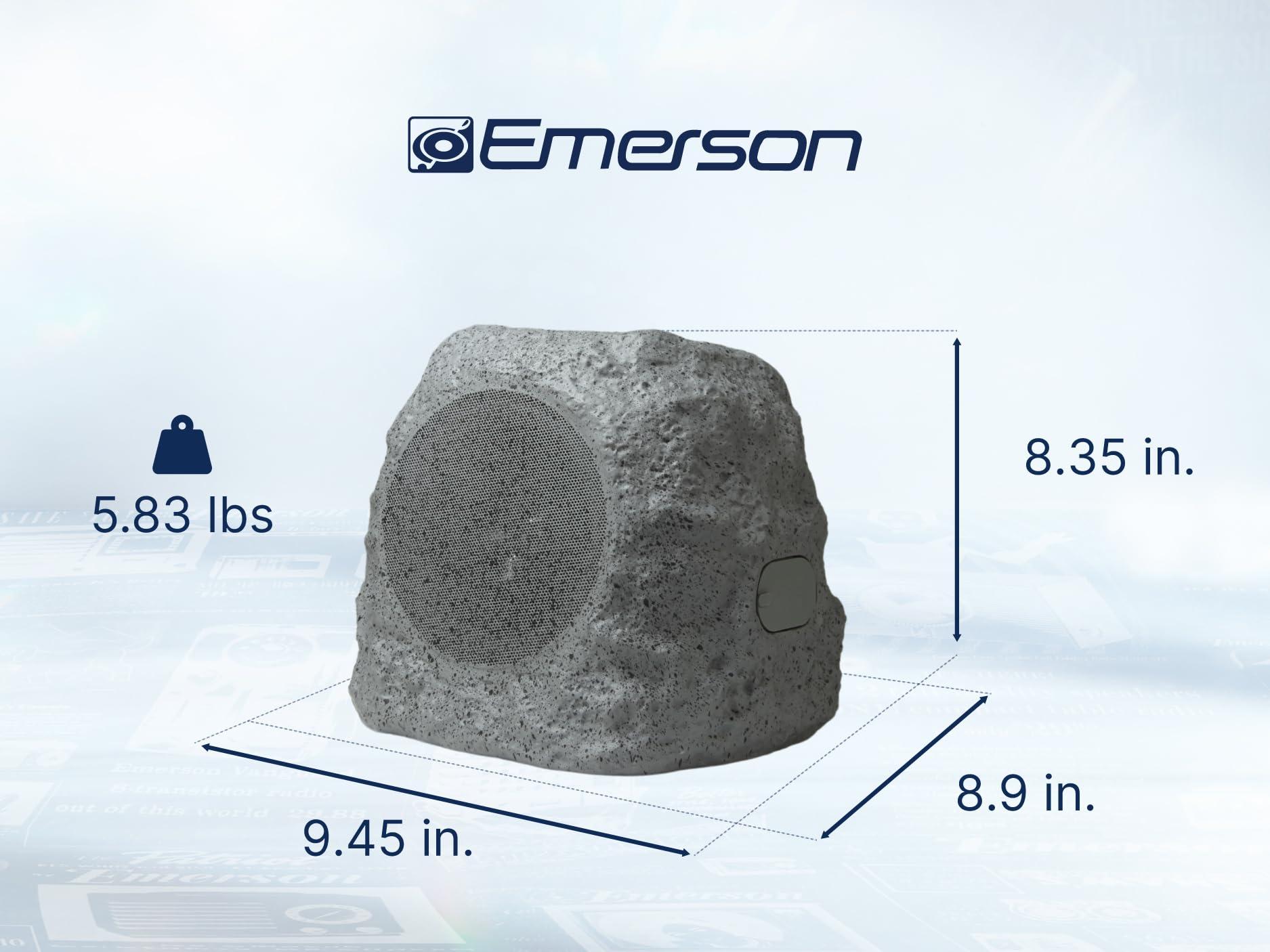 Emerson Emerson ERS-1001 Bluetooth Waterproof Outdoor Rock Speaker with Solar Charging, Built-in Rechargeable Battery, and Rugged Design Ideal for Outdoor Music, Parties, and Backyard Entertainment
