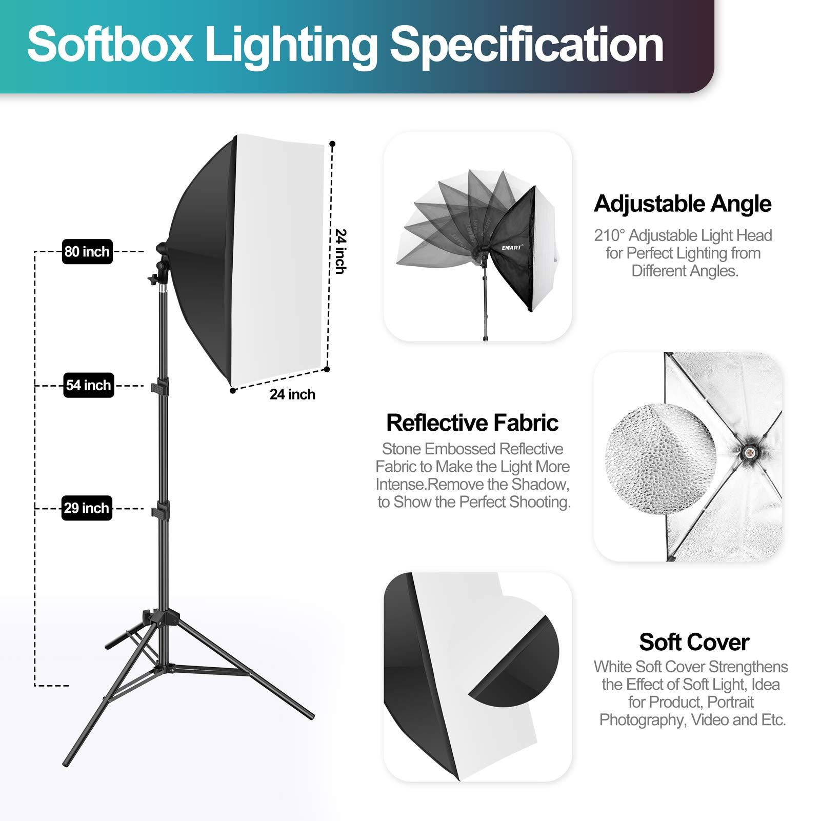 EMART EMART 8.5 x 10 ft Backdrop Support System, Photography Video Studio Lighting Kit Umbrella Softbox Set with 4X 105W & 4X 45W CFL Bulb Continuous Lighting for Photo Studio, Portrait and Video Shooting