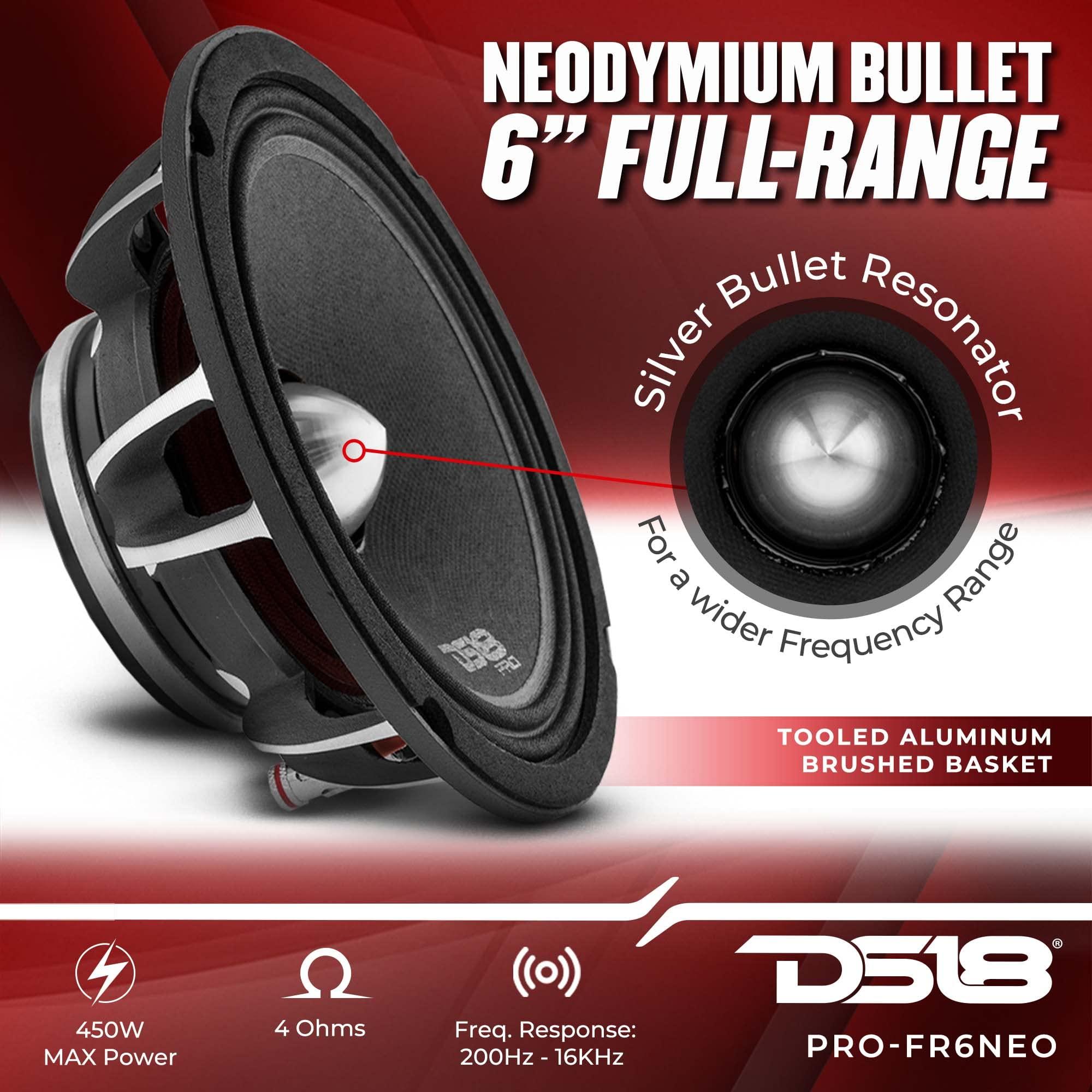 DS18 DS18 PRO-FR6NEO Loudspeaker- 6.5", Full-Range, Silver Aluminum Bullet, 450W Max, 225W RMS, 4 Ohms, Neodymium Magnet - The Most Elegant Neodymium Full Range Loudspeakers Available (Renewed)