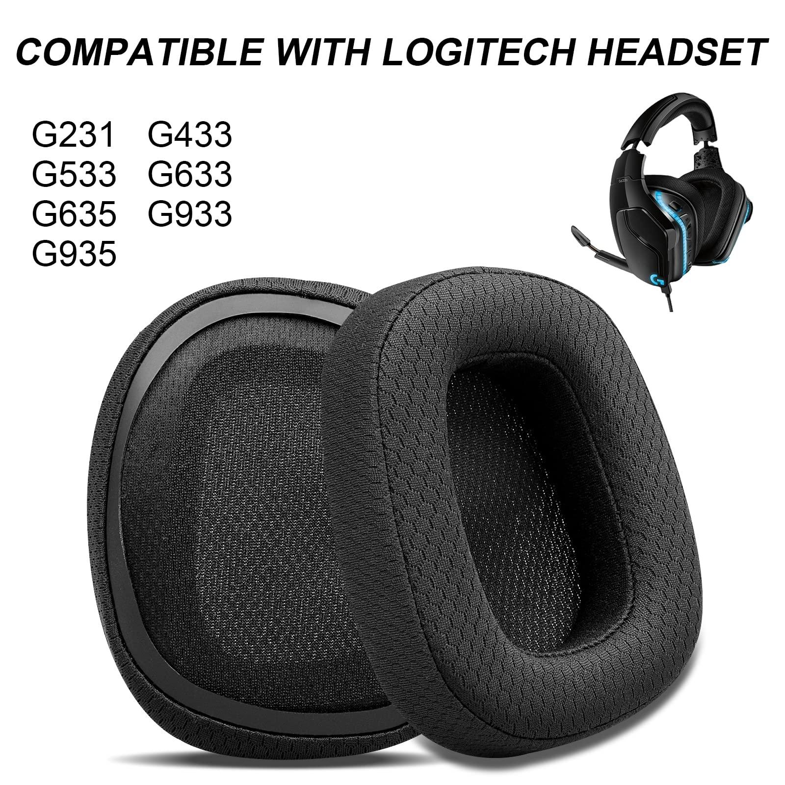 G GVOEARS Replacement Ear Pads for Logitech G533 G633 G935, GVOEARS Ear Cushions Compatible with Logitech G231, G433, G533, G633, G635, G933, G935 Headphones Premium Mesh Fabric Headset Ear Cups (Black)