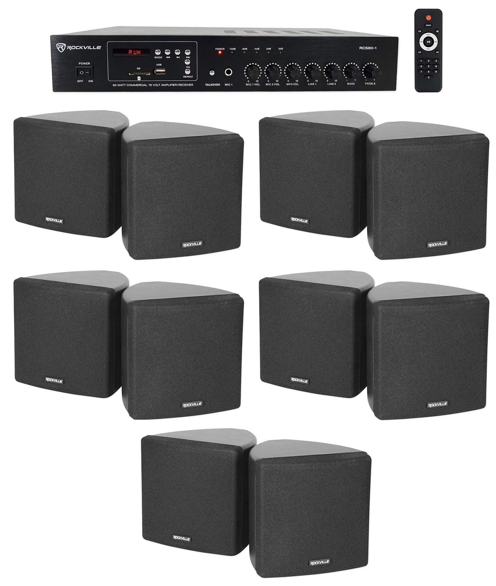 Rockville Rockville Commercial Restaurant Bluetooth Amplifier+10) 3.5" Black Cube Speakers