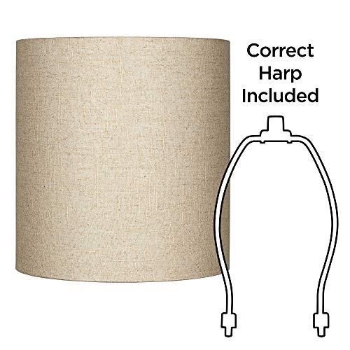 Springcrest 14\" Top x 14\" Bottom x 15\" High x Lamp Shade Replacement Medium Tall Oatmeal Beige Drum Round Rustic Farmhouse Western Linen Fabric Spider Harp Finial - Springcrest