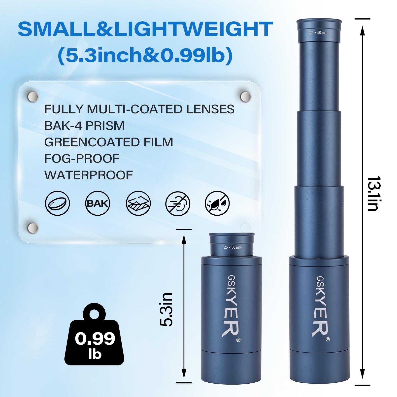 Gskyer 25x50 Monocular Telescope, Monoculars for Adults High Powered: Compact HD Zoom Scope for Men Gifts Cool Gadgets with BAK4 Prism & FMC Lens, Pirate Binoculars for Kids Spotting Hunting Camping