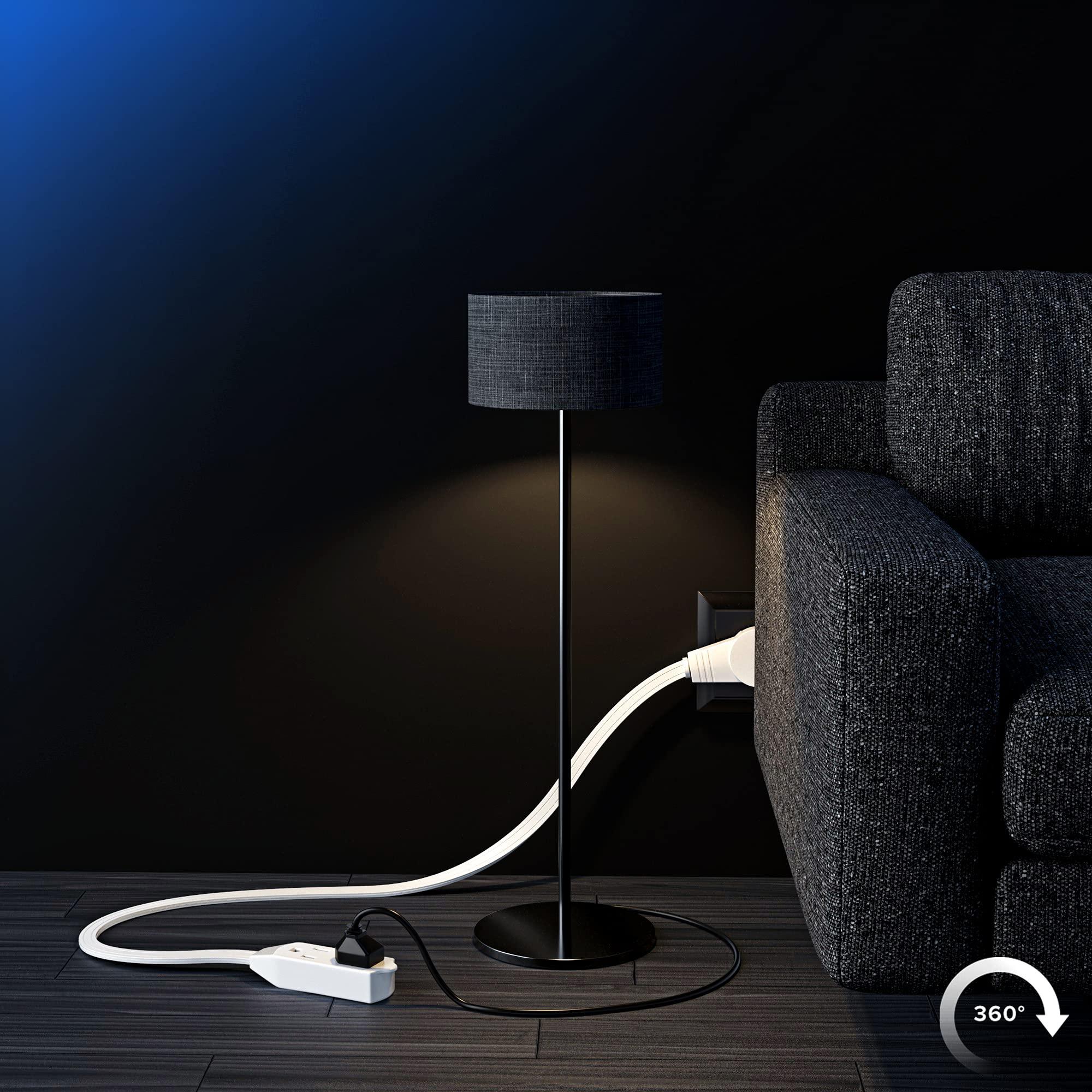 Maximm Maximm Cable 1 Ft 360 Rotating Flat Plug Extension Cord/Wire, 16 AWG Multi 3 Outlet Extension Wire, 3 Prong Grounded Wire - White - UL Certified