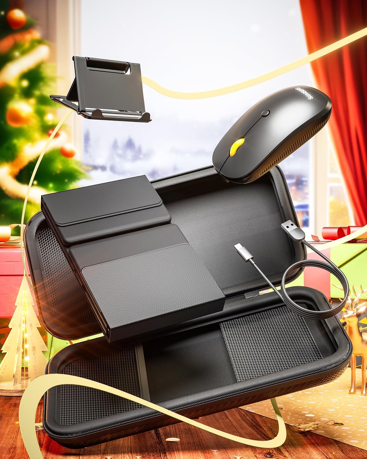 Samsers Foldable Keyboard and Mouse, Samsers Folding Bluetooth Keyboard Mouse Combo, 2.4G + BT5.0 x 2, Full-Size Portable Travel Keyboard & USB-C Rechargeable Wireless Mouse for iOS Android Windows Mac OS