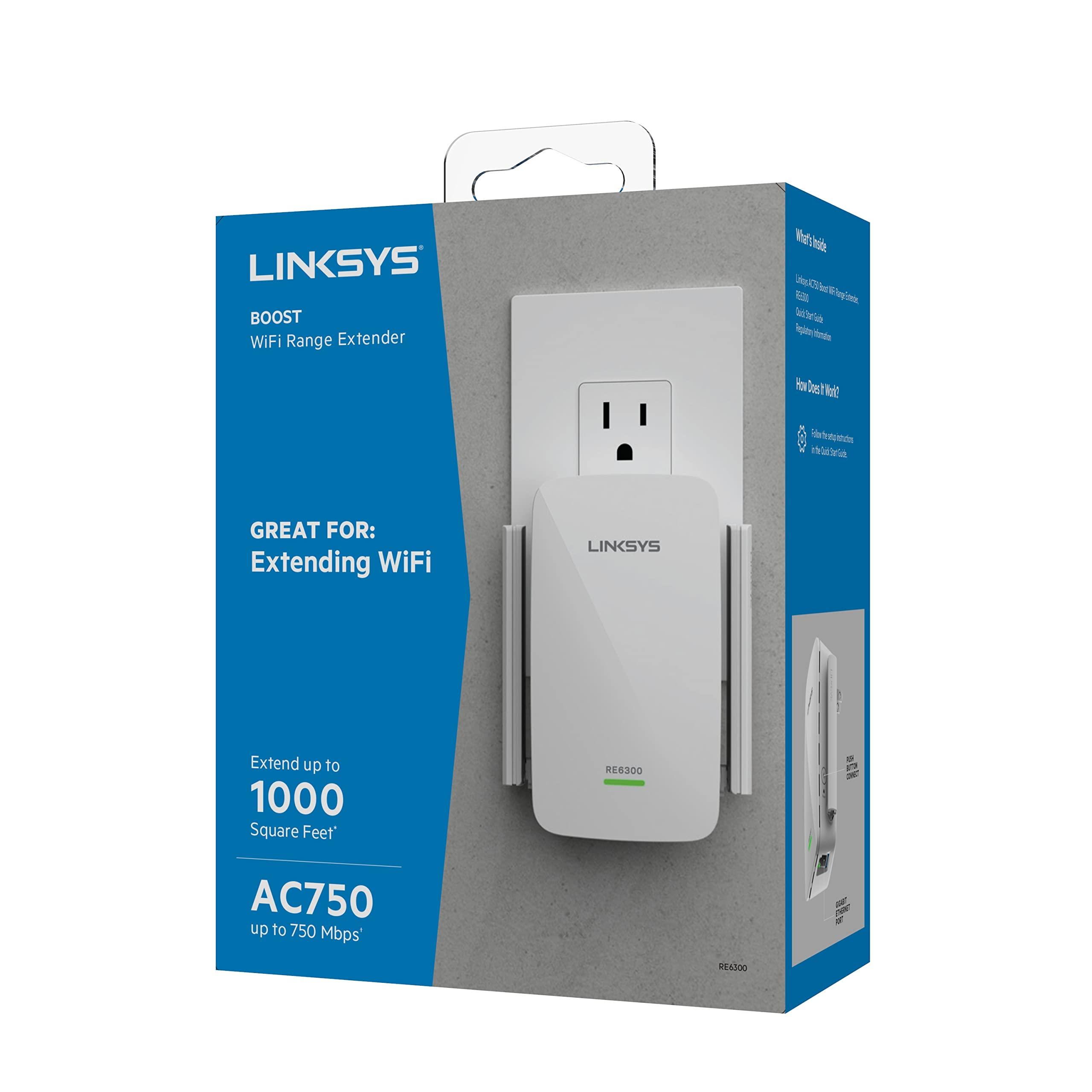 Linksys Linksys WiFi Extender, WiFi 5 Range Booster, Dual-Band Booster, 1,000 Sq. ft Coverage, Speeds up to (AC750) 750Mbps - RE6300