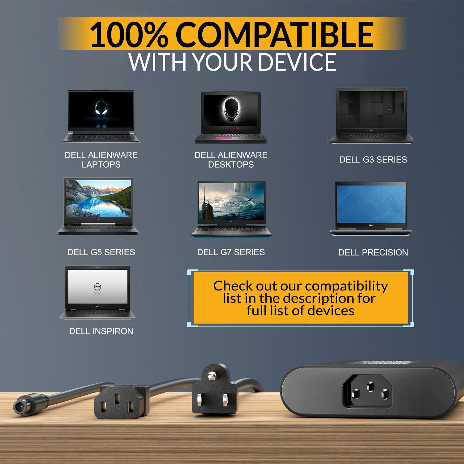 Crossery New Slim 240W Laptop Charger for Dell - 240 Watt Dell Laptop Charger Fit for G3 G5 G7 G15 & Alienware M15 M17 M17x x51 - AC Adapter Power Supply Cord Replacement for Alienware 17 15 13 R1-R5