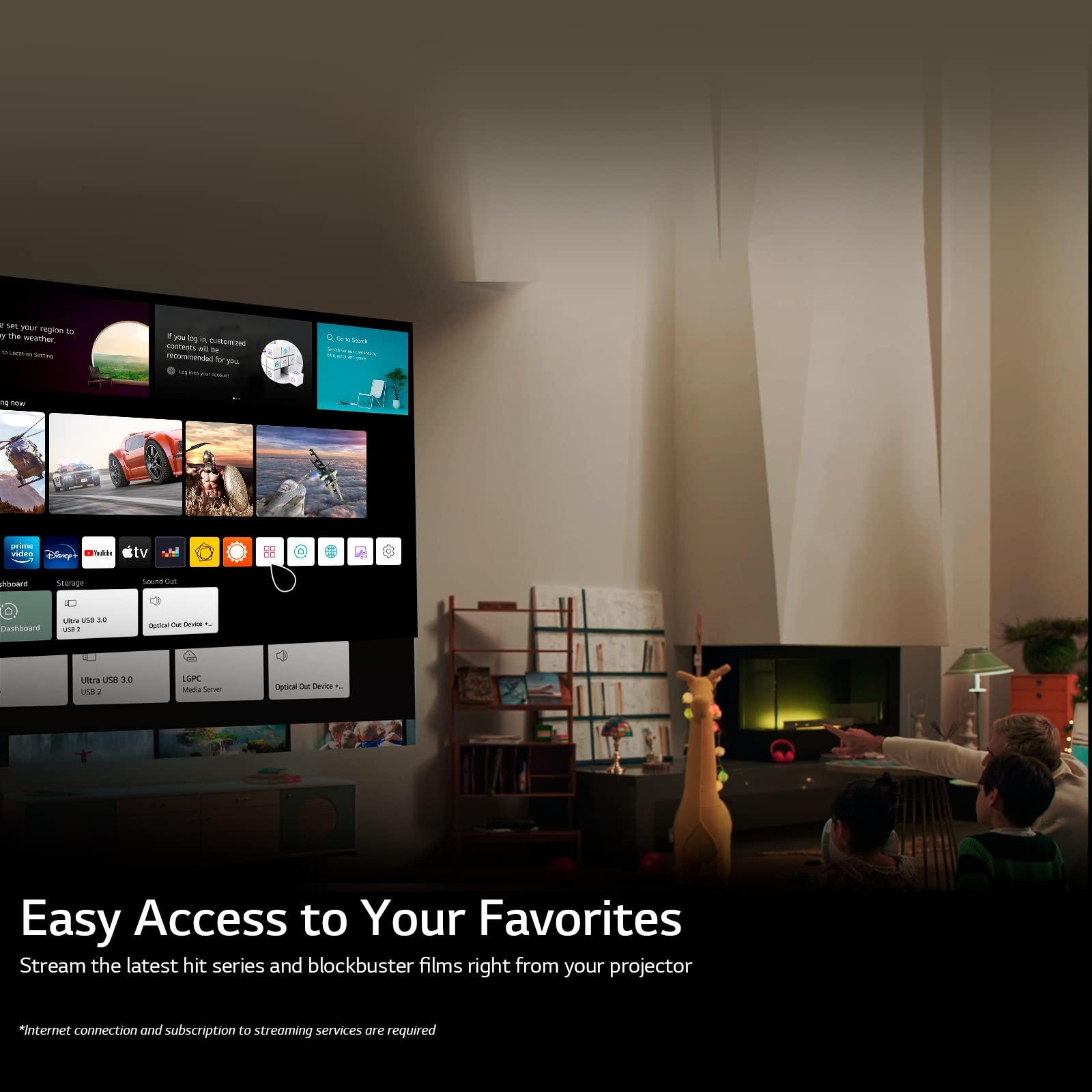 LG LG CineBeam Home Cinema PU700R 4K UHD Smart Projector, HDR10, 1000 Lumens, Auto Screen Adjustment with 90 Degree rotation, Airplay 2 support, Bluetooth Dual sound out, Mood lighting