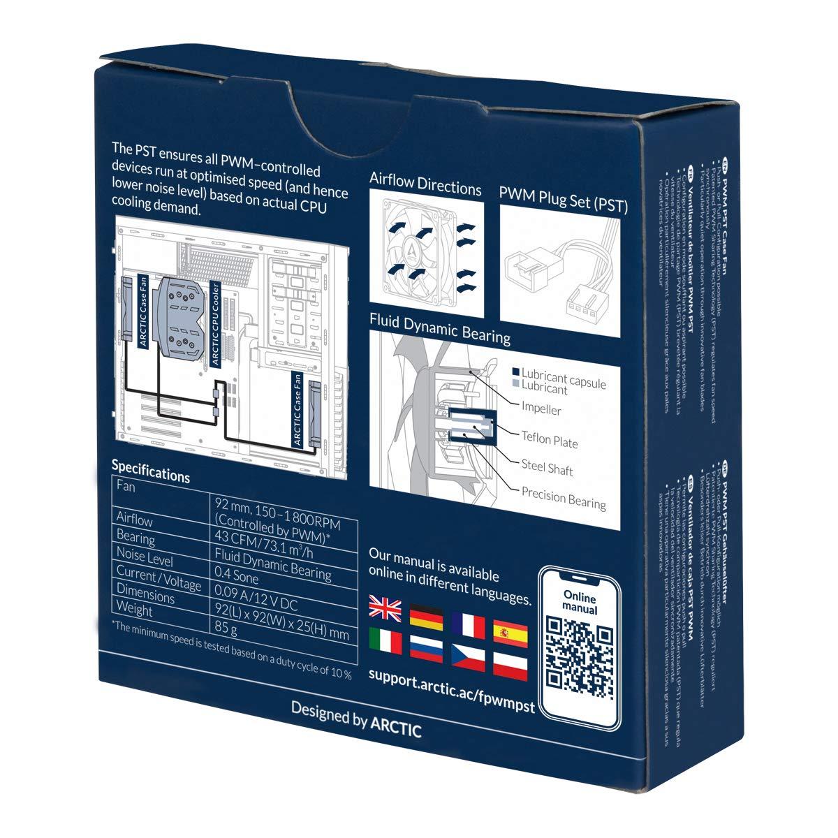 ARCTIC ARCTIC F9 PWM PST - 92 mm PWM PST Case Fan with PWM Sharing Technology (PST), Quiet Motor, Computer, Fan Speed: 150-1800 RPM - Black