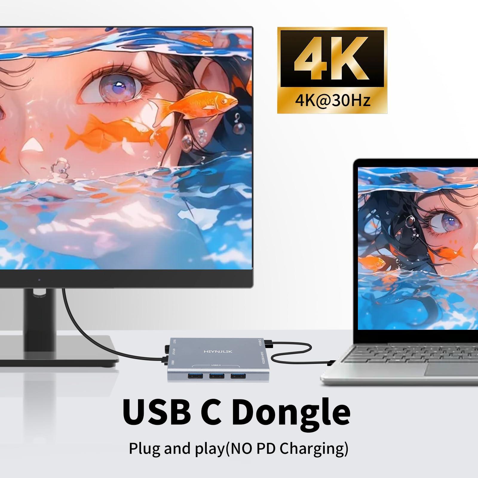 HIYNJLIK USB3.0 HDMI and USB-C KVM Switch for 2 Computers Share 1 Monitor and 4 USB Ports(3 USB A 3.0+1 USB C 3.0),Button for One-Click Switch Between Laptop and Desktop,No External Power Needed