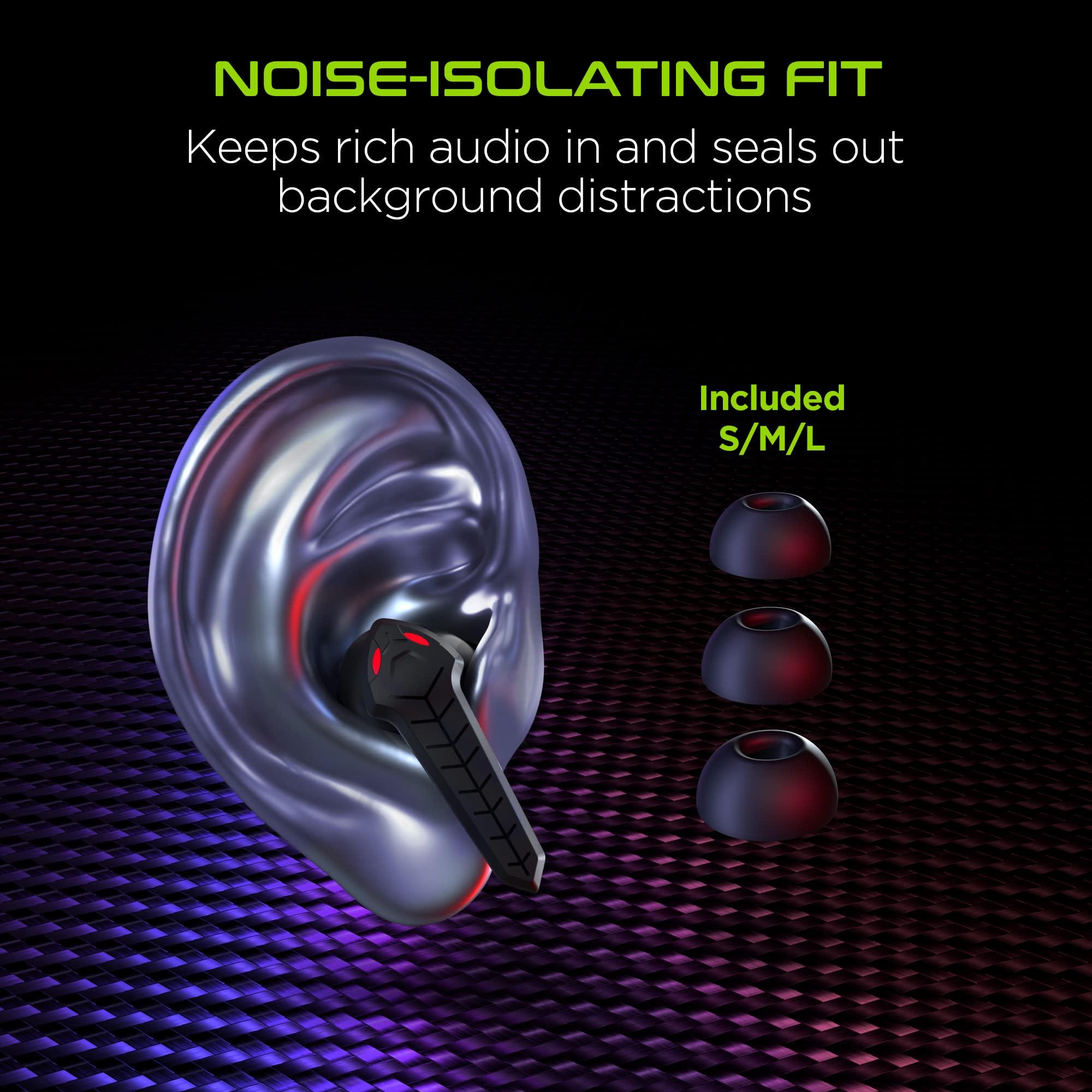 HyperGear HyperGear CobraStrike True Wireless Gaming Earbuds w/Mic - 60ms Low Latency Bluetooth Earbuds w/ 25H Playtime, Touch Controls, 3D Positional Audio & Secure in-Ear Fit for Console & Mobile - Black