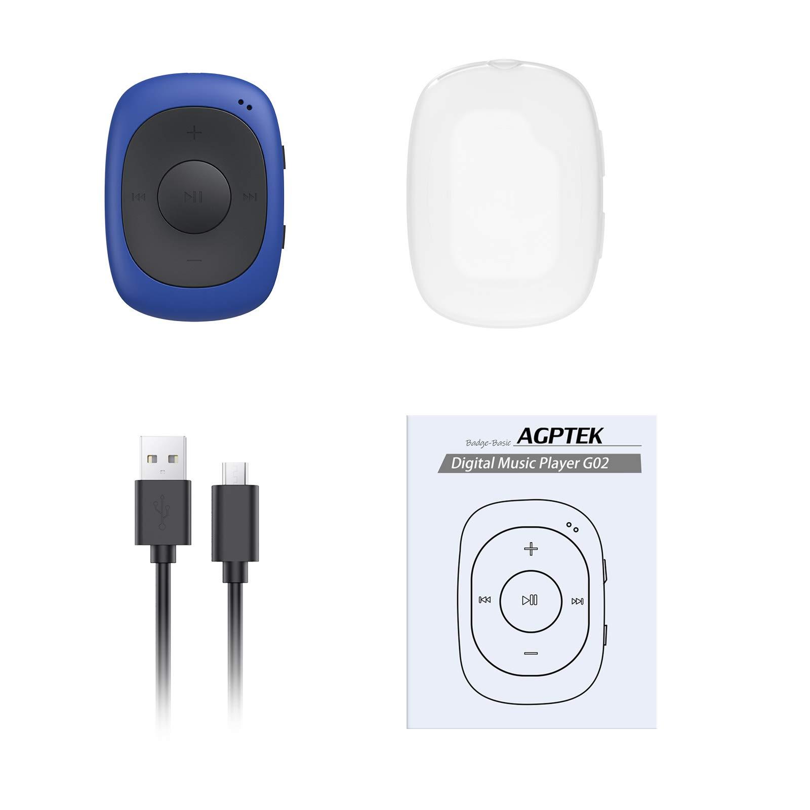 AGPTEK AGPTEK G02 8GB Clip MP3 Player with FM Shuffle, Portable Music Player with Sweatproof Silicone Case for Sports, Blue