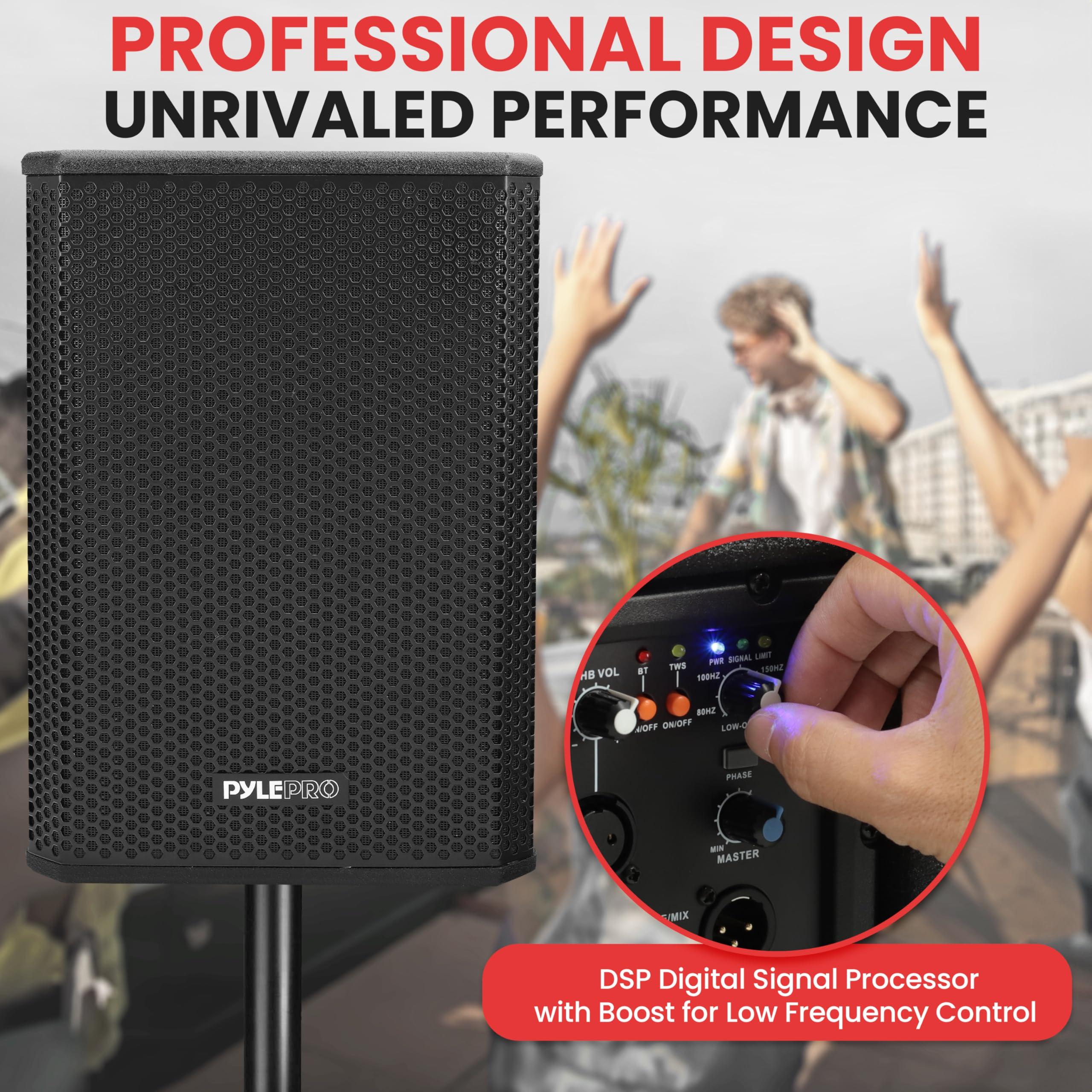 Pyle Pyle 1600 Watt Box Subwoofer Speaker System Set - Active Powered 12 inch Woofer for PA System, Louder Bass, with DSP Digital Signal Processor, Built-in Pole Mount Socket & Carrying Handles