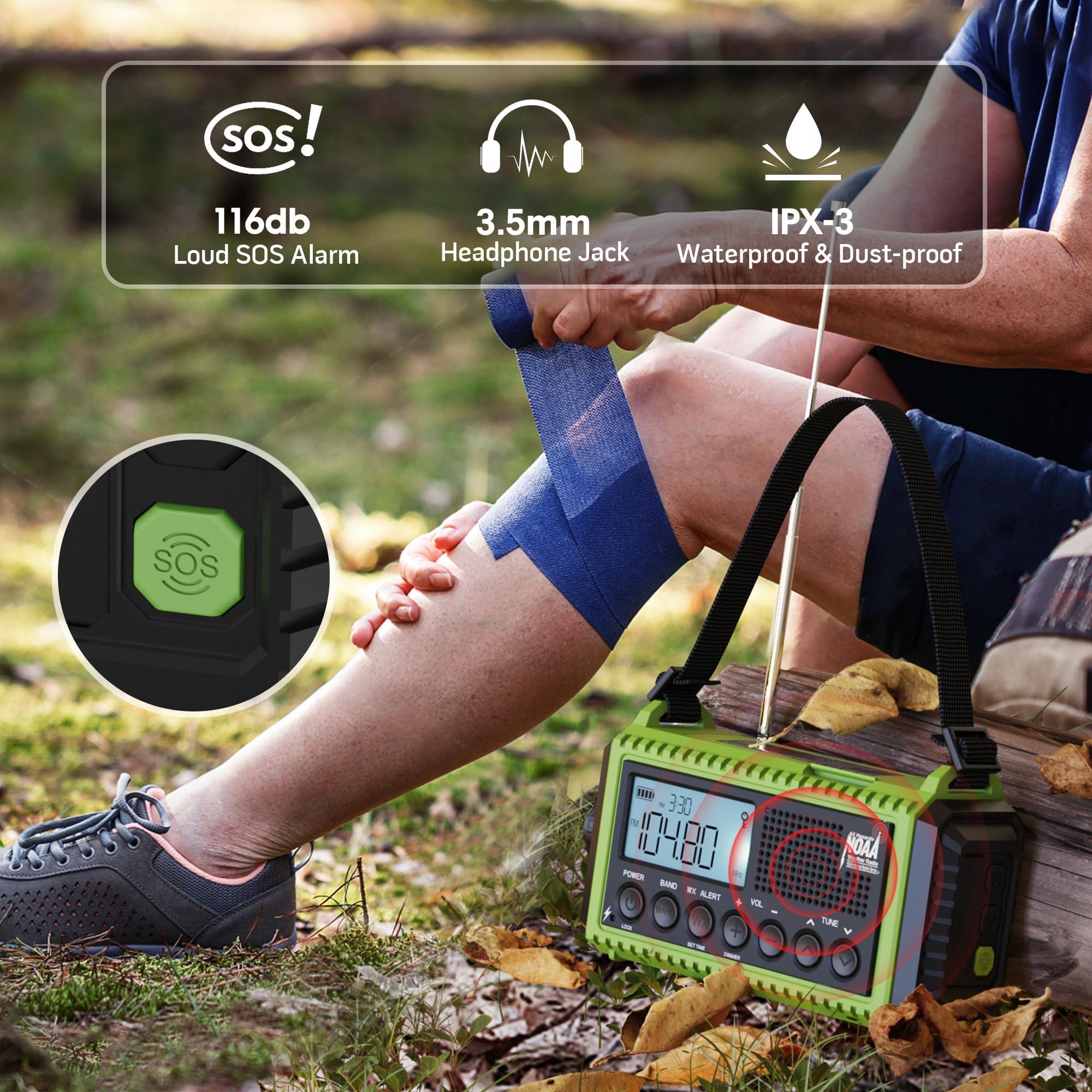 Mesqool Emergency Radio,5000 NOAA Weather Radio with AM/FM/NOAA/SW,SOS Battery Operated Radio,5 Way Powered Emergency Hand Crank with USB Charger, Flashlight, Reading Lamp, Headphone Jack for Outdoor