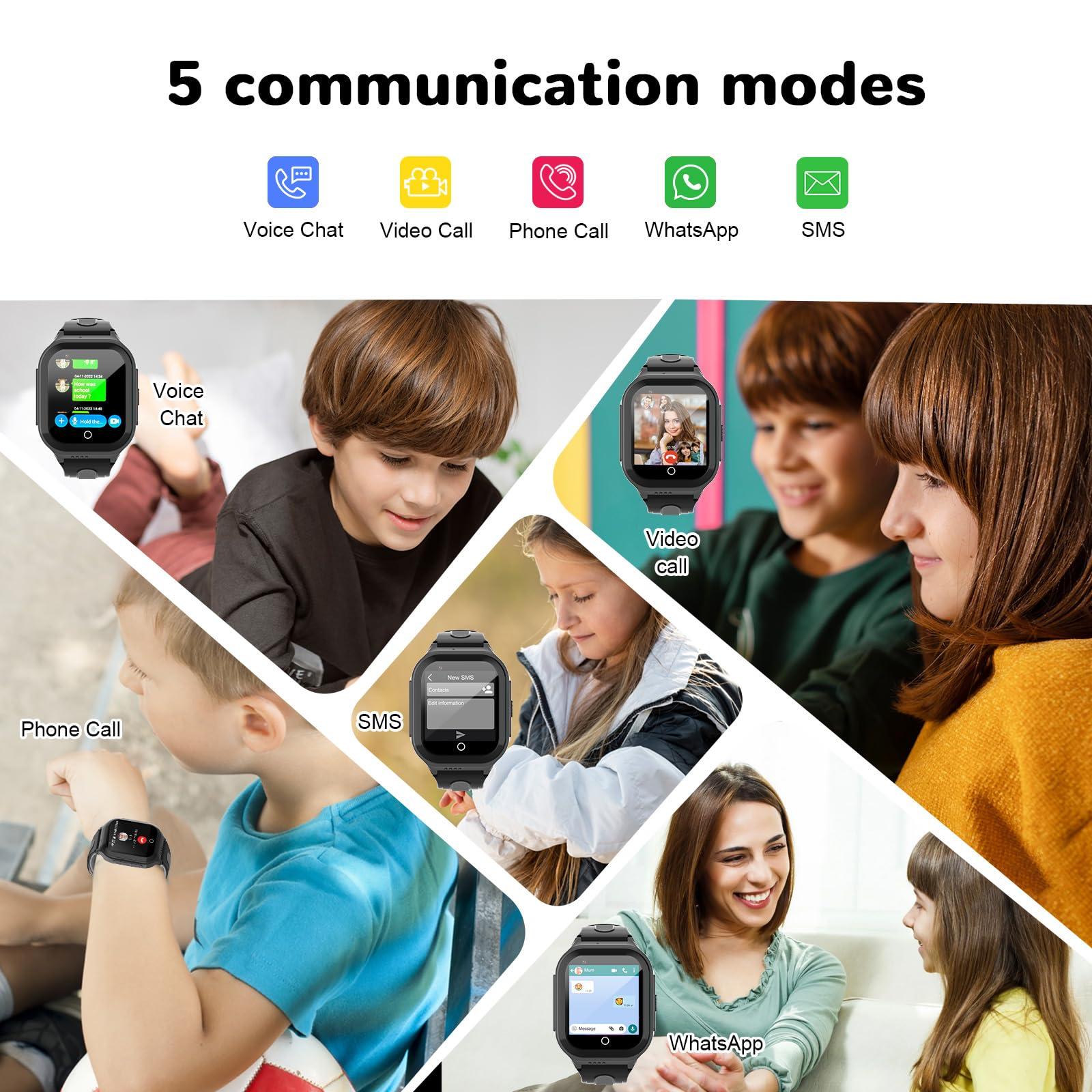 Getfitsoo Wonlex 4G Kids Smartwatch with SIM Card, GPS Smart Watch for Kids, Health Monitor Phone Watch With Temperature, Video Calls, Camera, Pedometer, Alarm, Music Player for Boys Girls Aged 4-15 (Black)