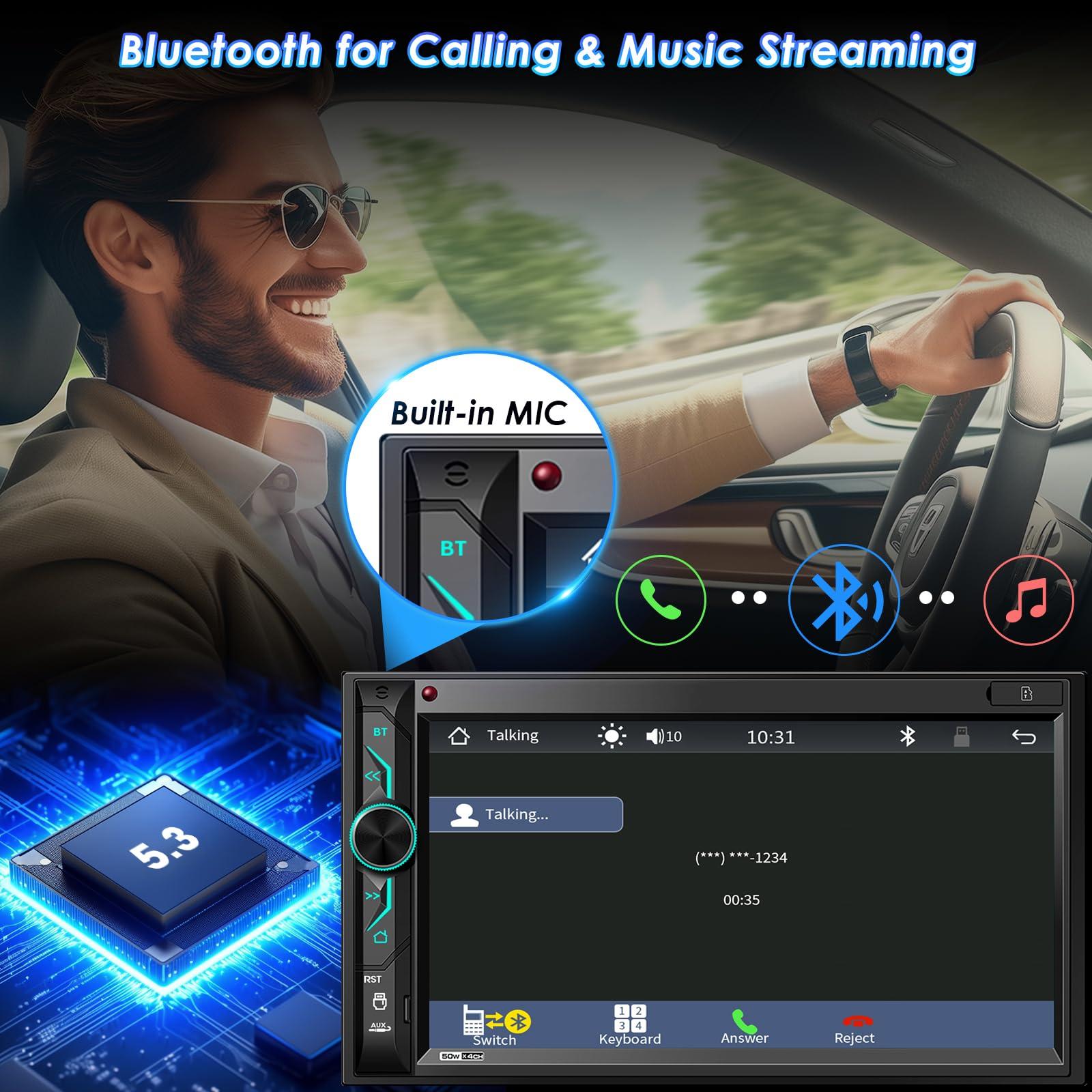Stiflix Double Din CarPlay Multimedia System: 7 Inch Touchscreen Car Stereo Receiver Bluetooth Android Auto Car Radio with Backup Camera Mirror Link AM FM USB SD AUX Subwoofer Steering Wheel Control