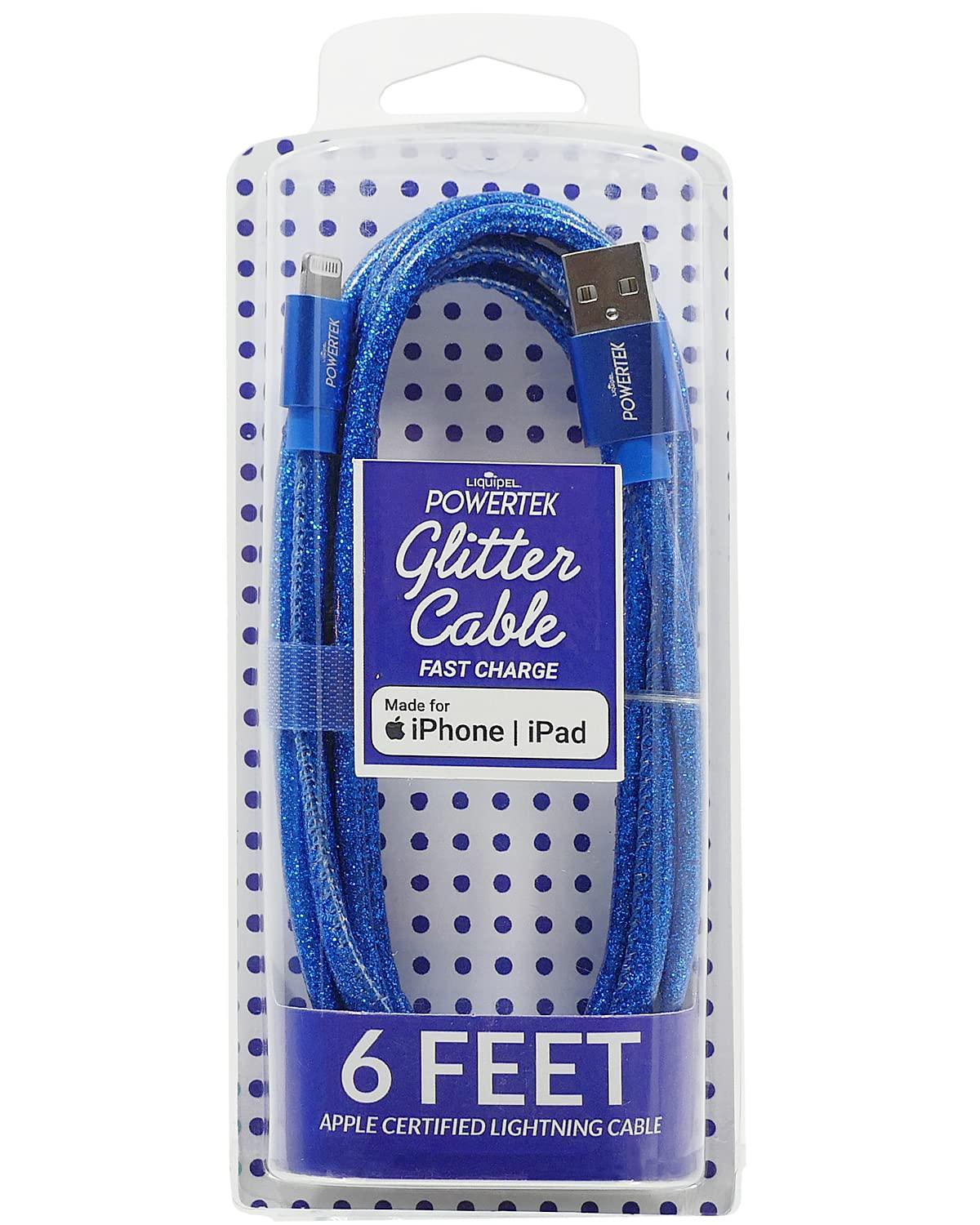LIQUIPEL LIQUIPEL Powertek Glitter MFi Certified Charger Compatible for Apple iPhone, iPad, 6ft Cable, Lightning to USB Cable Cord, Fast Charging Lightning Cable (Navy Blue)