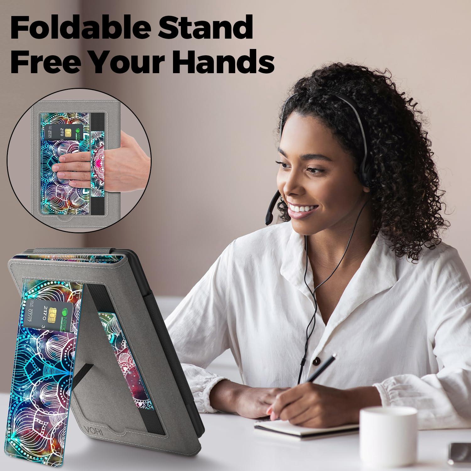 VORI VORI Stand Case for 7"/6.8" Kindle Paperwhite (12th/11th Generation-2024/2021) and Kindle Colorsoft Signature Edition, PU Leather Case Smart Protective Cover with Auto-Wake/Sleep, Mandala Floral