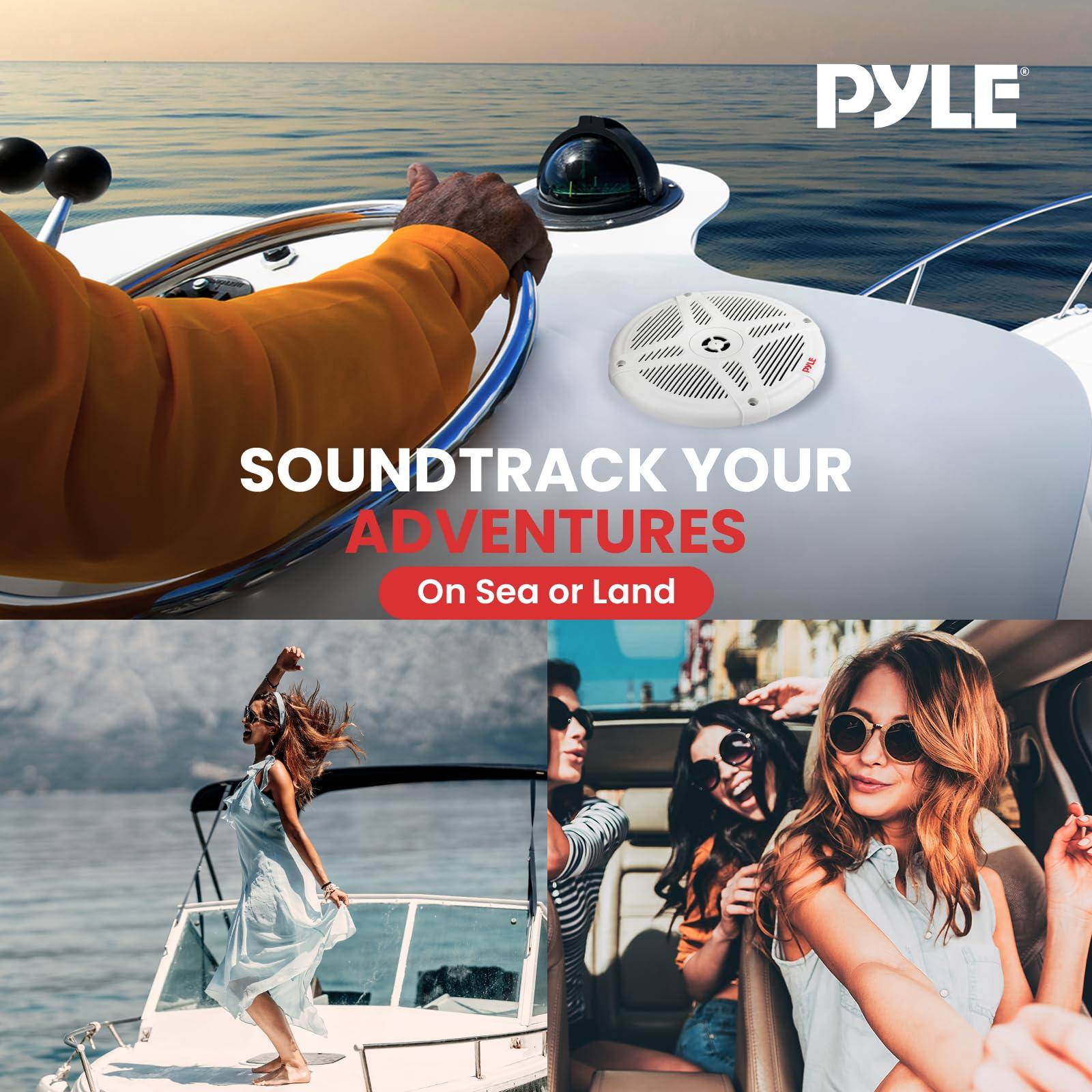 Pyle 6.5 Inch Bluetooth Marine Speakers - 2-way IP-X4 Waterproof and Weather Resistant Outdoor Audio Dual Stereo Sound System with 600 Watt Power and Low Profile Design - 1 Pair - Pyle PLMRBT65W (White)