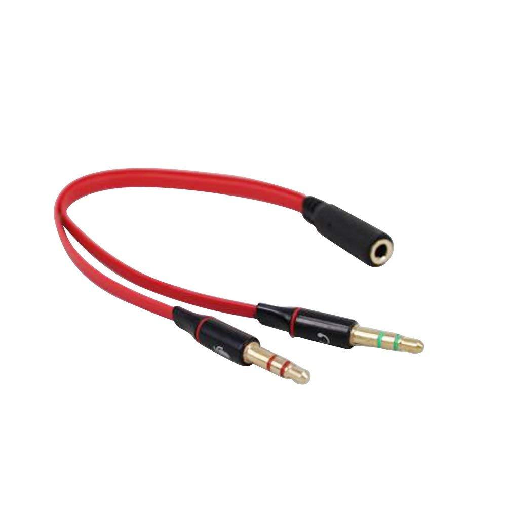 ISAIBELL Terasako 3.5mm Female to 2 Male Gold Plated Headphone Mic Audio Y Splitter Flat Cable(Red.)