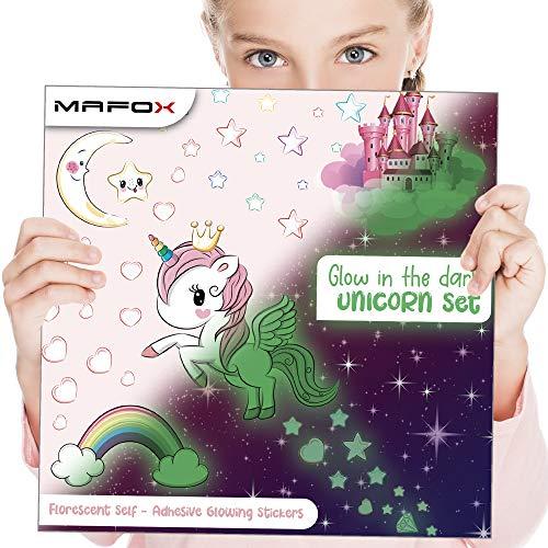 MAFOX Glow in The Dark Stars, Glowing Unicorn Sets with Castle Moon and Rainbow Wall Decals for Kids Bedding Room, Great for Birthday Gift Wall Mural Stickers for Girls and Boys