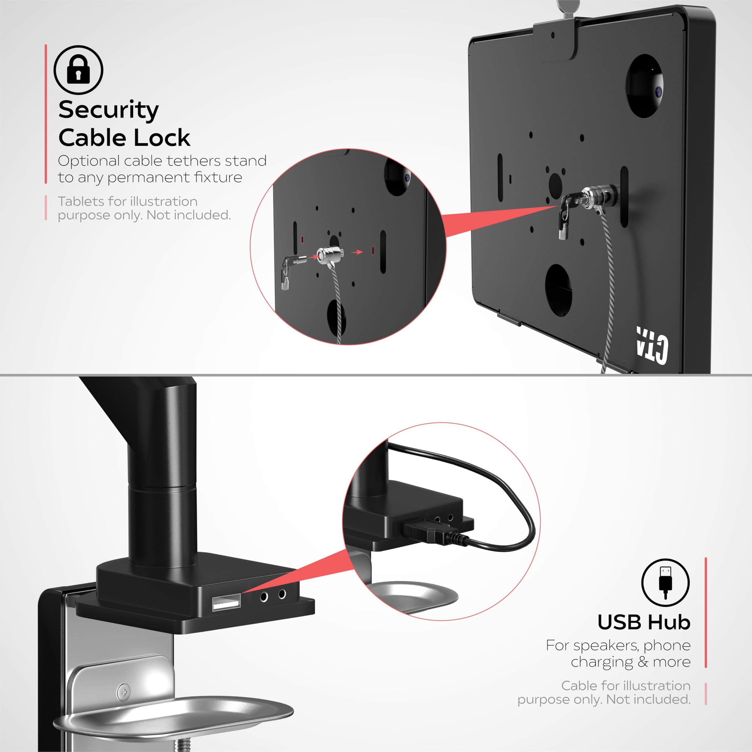 CTA Digital Tablet Mount & Enclosure CTA Locking Tablet Mount USB Hub & Paragon Enclosure for iPad Air 11" M2 (2024) - iPad Pro 11" M4 (2024) - iPad 10.2" 7/8/9 Gen - Lenovo Tab 4 - Galaxy Tab S5E (PAD-LTMUH2E)
