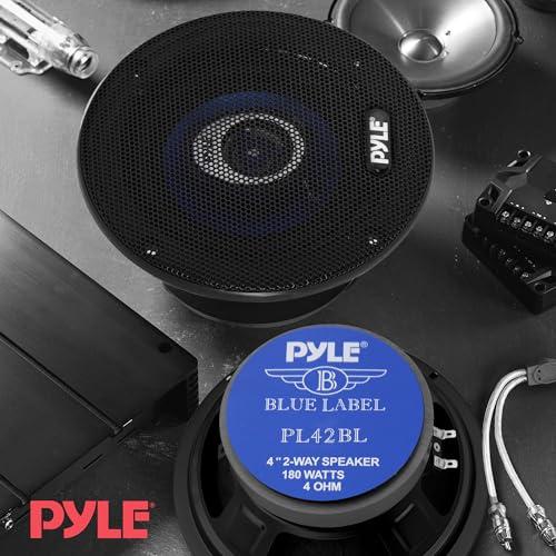 Pyle Pyle 4\" Car Sound Speaker (Pair) - Upgraded Blue Poly Injection Cone 2-Way 180 Watt Peak w/ Non-fatiguing Butyl Rubber Surround 110 - 20Khz Frequency Response 4 Ohm & 3/4\" ASV Voice Coil - PL42BL