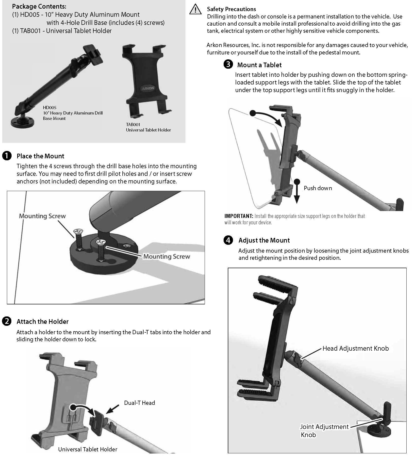 ARKON ARKON Mounts TAB805 Heavy Duty Tablet Drill Base Mount for Wall or Counter for iPad Pro iPad Air iPad