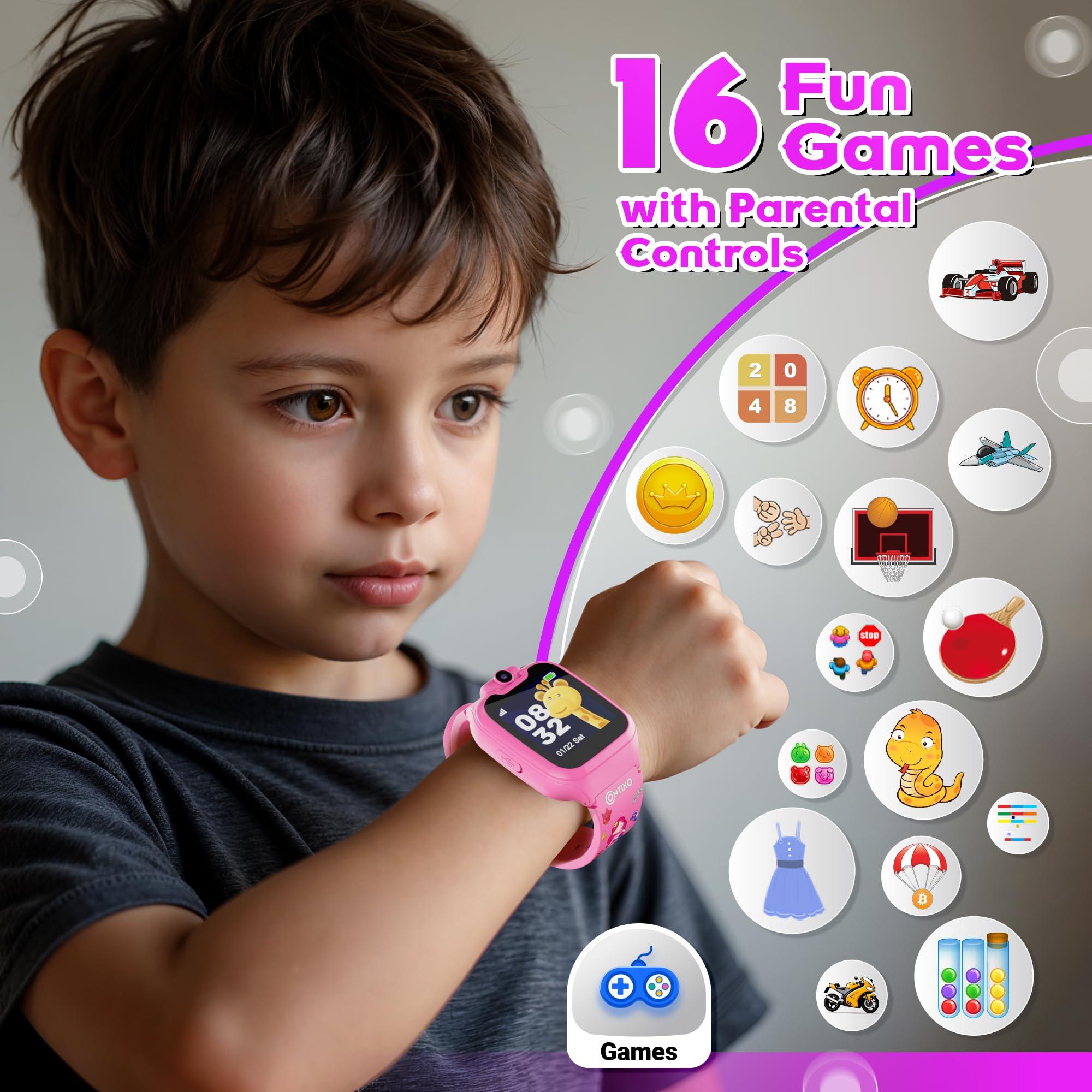Contixo Contixo Kids Smartwatch - Educational Watch with Games, Camera, Music Player, Alarm, Customizable Wallpaper - for Boys & Girls Ages 4-12 (Pink)