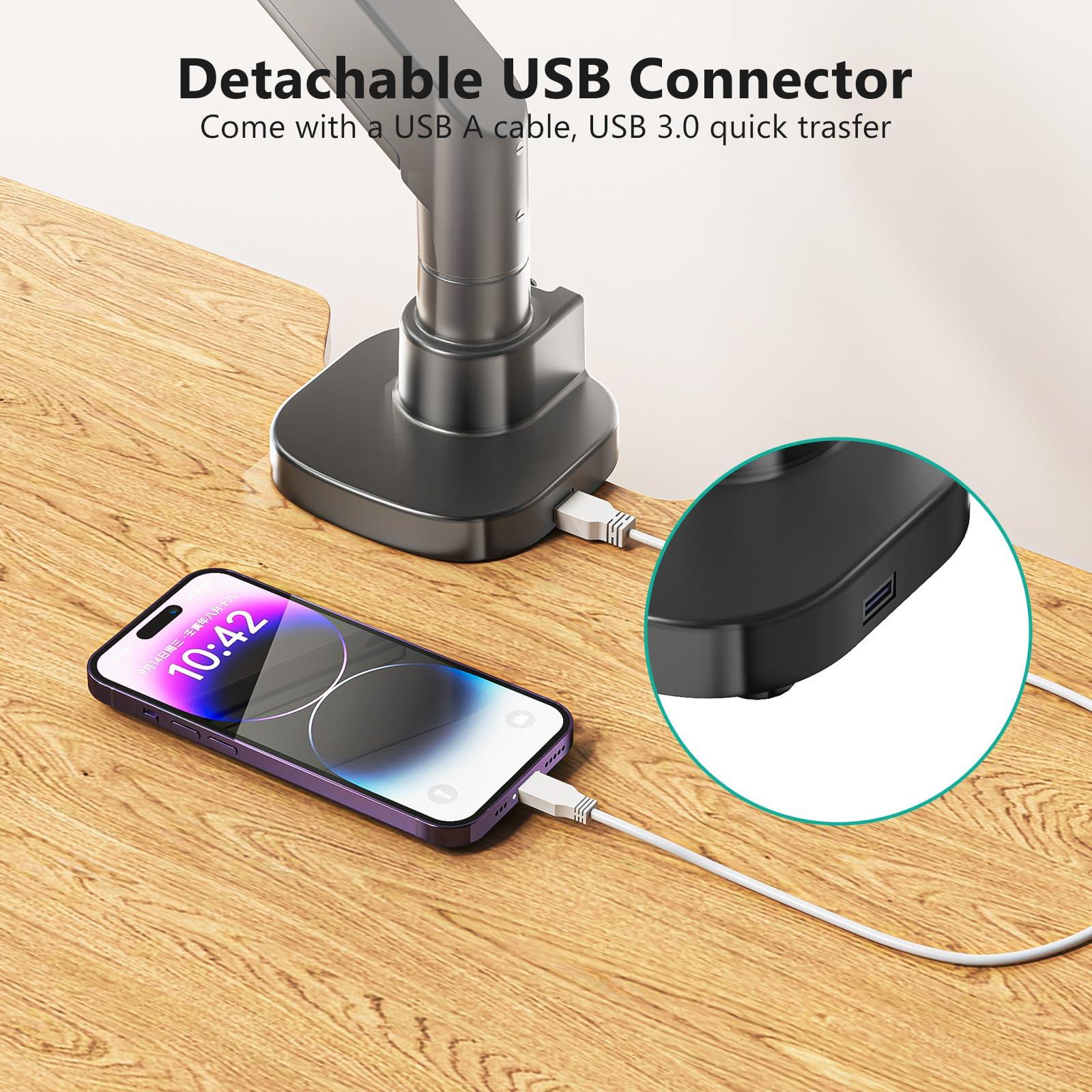 WALI WALI 24-57" Monitor Arm, Heavy Duty Gas Spring Desk Mount for Ultrawide Flat and Curved Screen Up to 59.4lbs, VESA 75x75 to 200x200 (GSMU001XL-P), Black