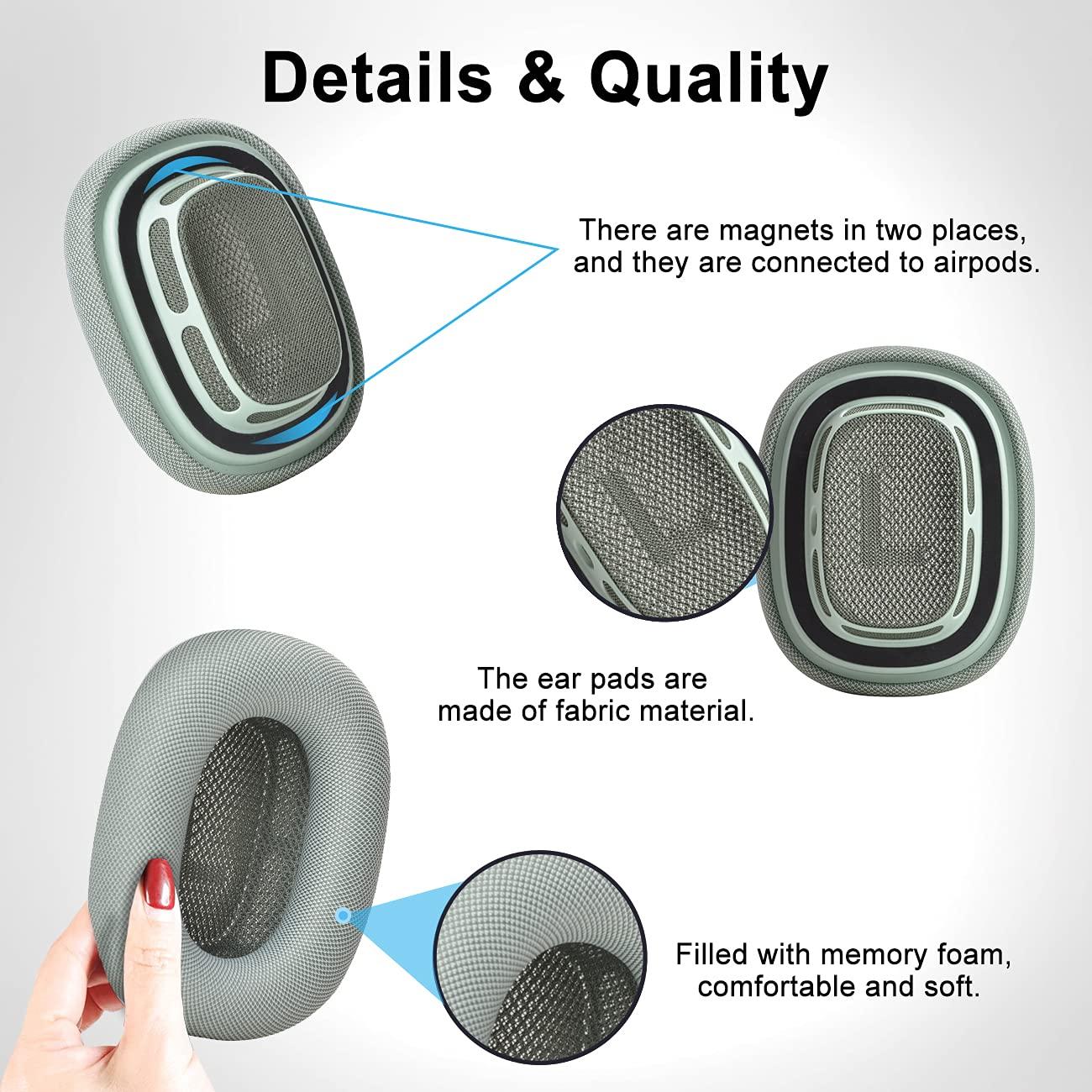 XINRUISEN XINRUISEN Replacement Earpads for Airpods Max, Ear Cushions Replacement for Airpod Max Headphone, Ear Pads Cover with Durable Mesh Fabric & Memory Foam, Comfortable and Easy Installation-Green