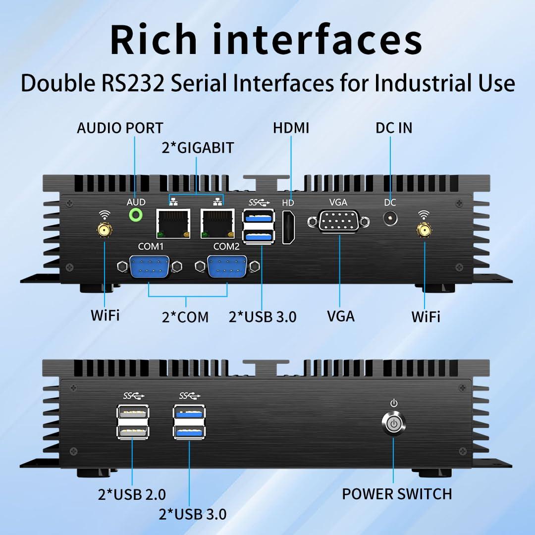 msecore msecore Fanless Industrial PC, Mini Computer with Core i5-4200U, 8G RAM 128G SSD, Dual NIC, 2*COM RS232, Support 4G Module/SIM, Wi-Fi, 1*HDMI 1*VGA, Windows 10 Pro